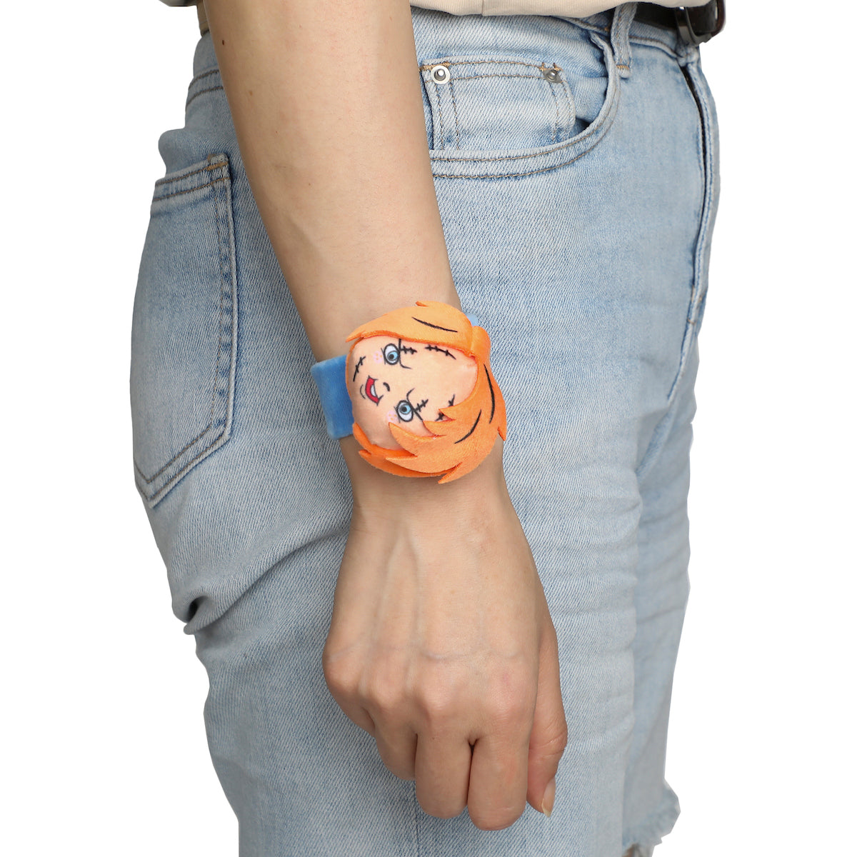 Chucky 3D Plush Character Head Blue Snap-On Wristband