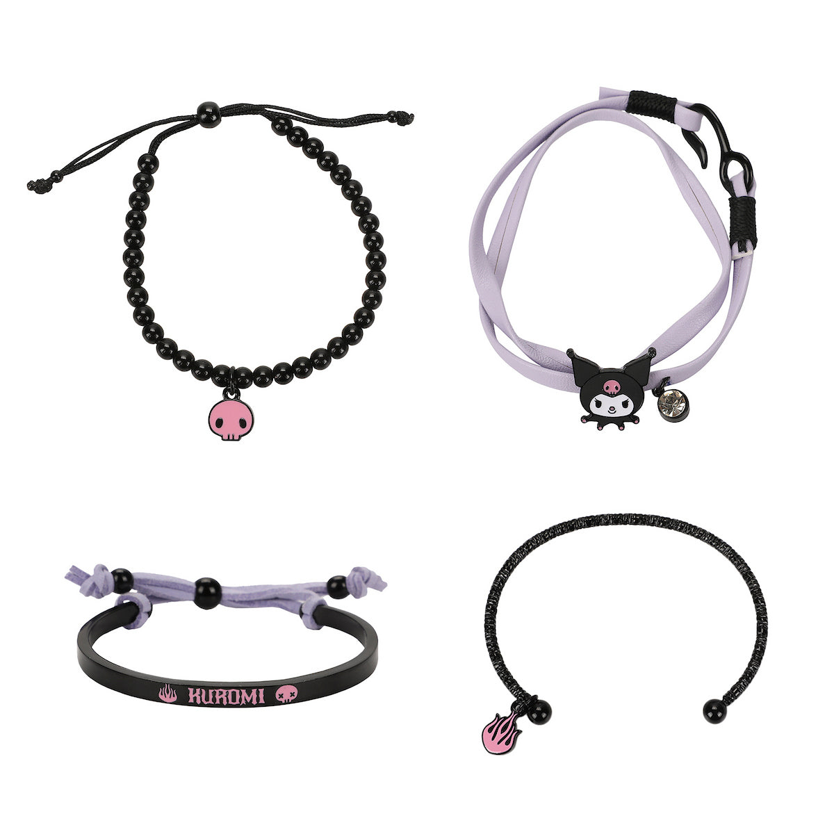 Kuromi Face Skull & Flame Arm Party Bracelet Set