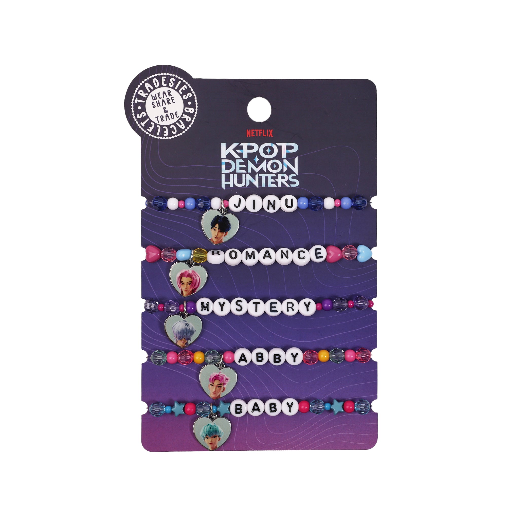 KPop Demon Hunters SAJA Boys Tradesies Character Bracelets – 5 Pack Beaded Stretch Bracelet Set,