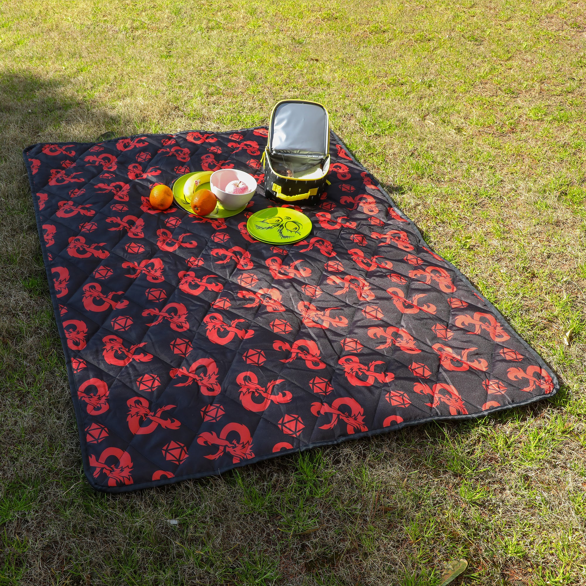 Dungeons & Dragons Ampersand Logo AOP Black Waterproof Quilted Camping Picnic Outdoor Blanket