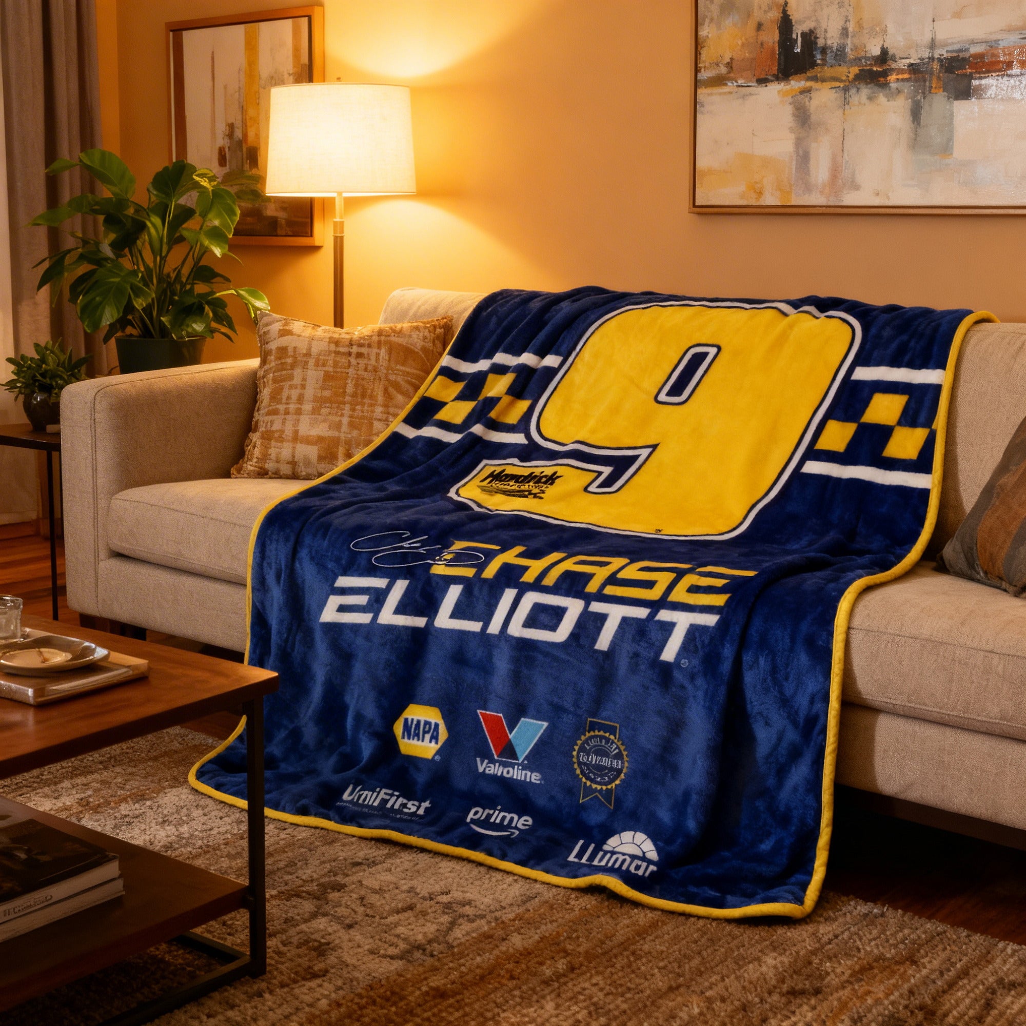 Hendrick Chase Elliott Digital Print 45" x  60" Throw Blanket in Blue and Yellow