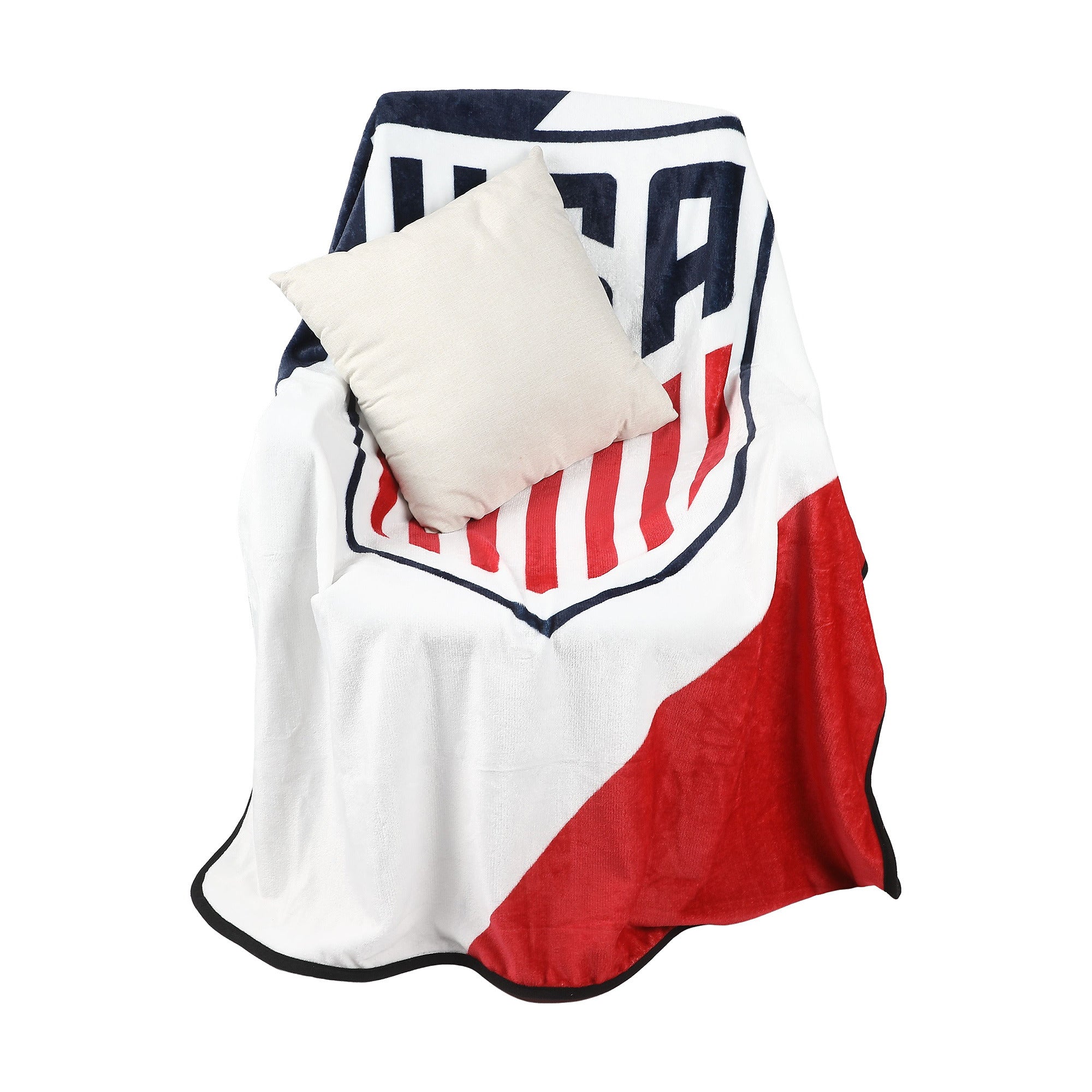 United States Soccer Federation US Soccer Crest Striped Digital Print 45" x  60" Throw Blanket in Red White and Blue