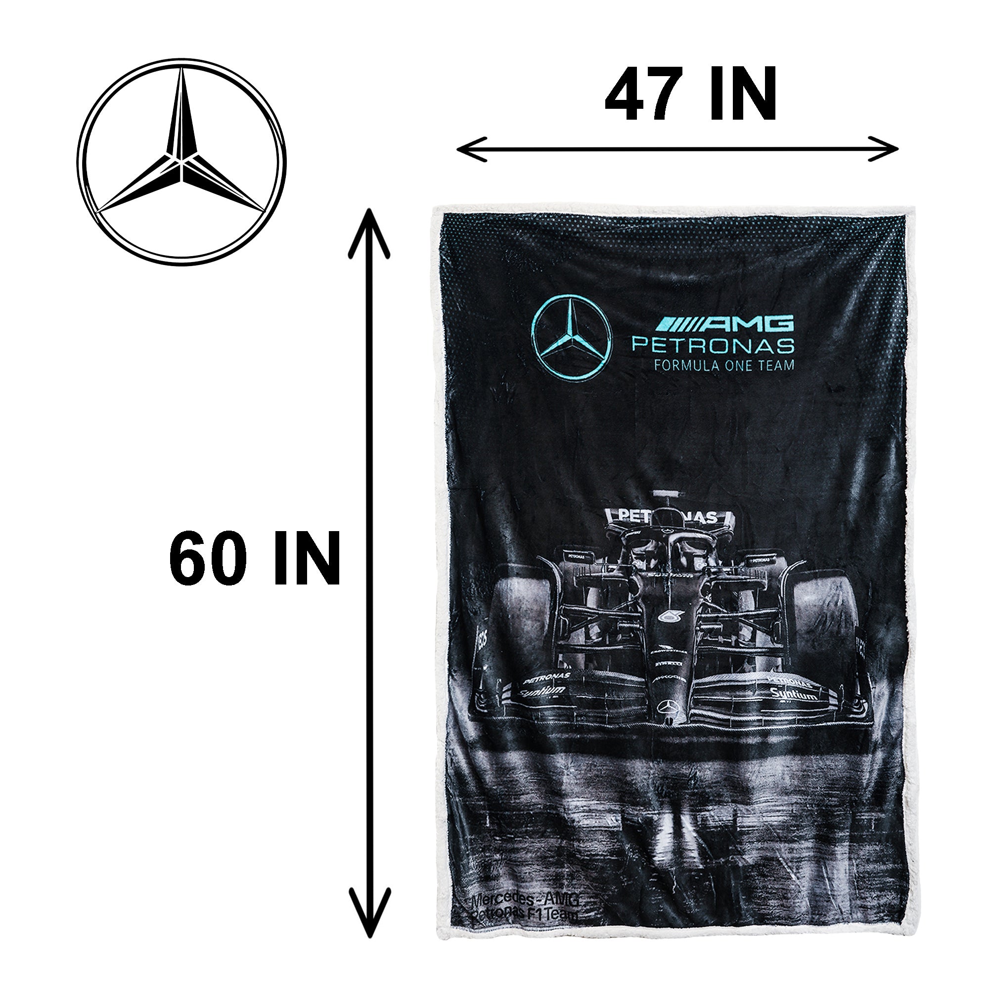 F1 Mercedes AMG Petronas Official Fleece Blanket | Super Soft Warm Black Throw Stealth Formula One Design | Perfect For The Bedroom Camping & Sleepovers 40 x 59”