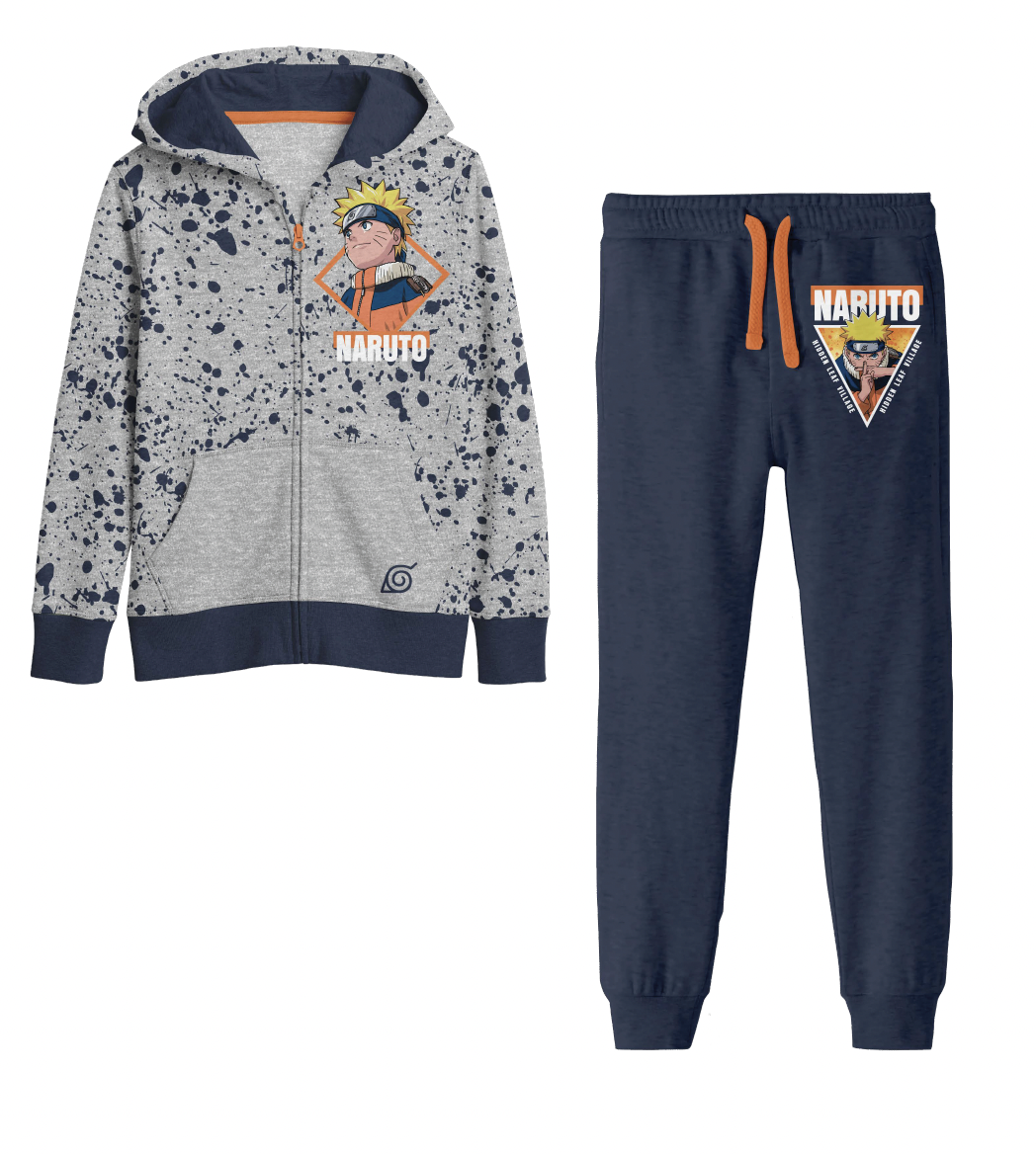 Naruto Classic Youth Boys Gray Zip Hoodie and Navy Jogger Pants