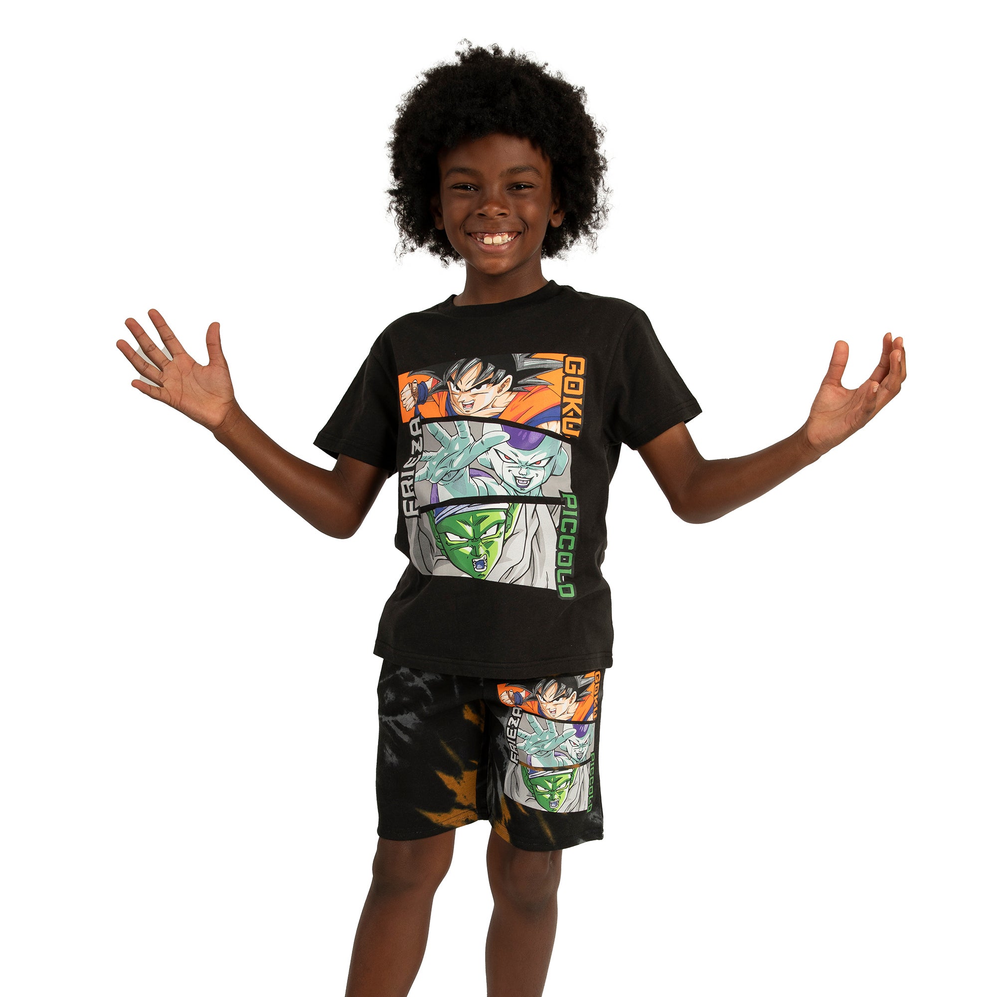 Dragon Ball Z Goku, Frieza, and Piccolo Short Sleeve Tee and Lounge Shorts 2-Piece Set