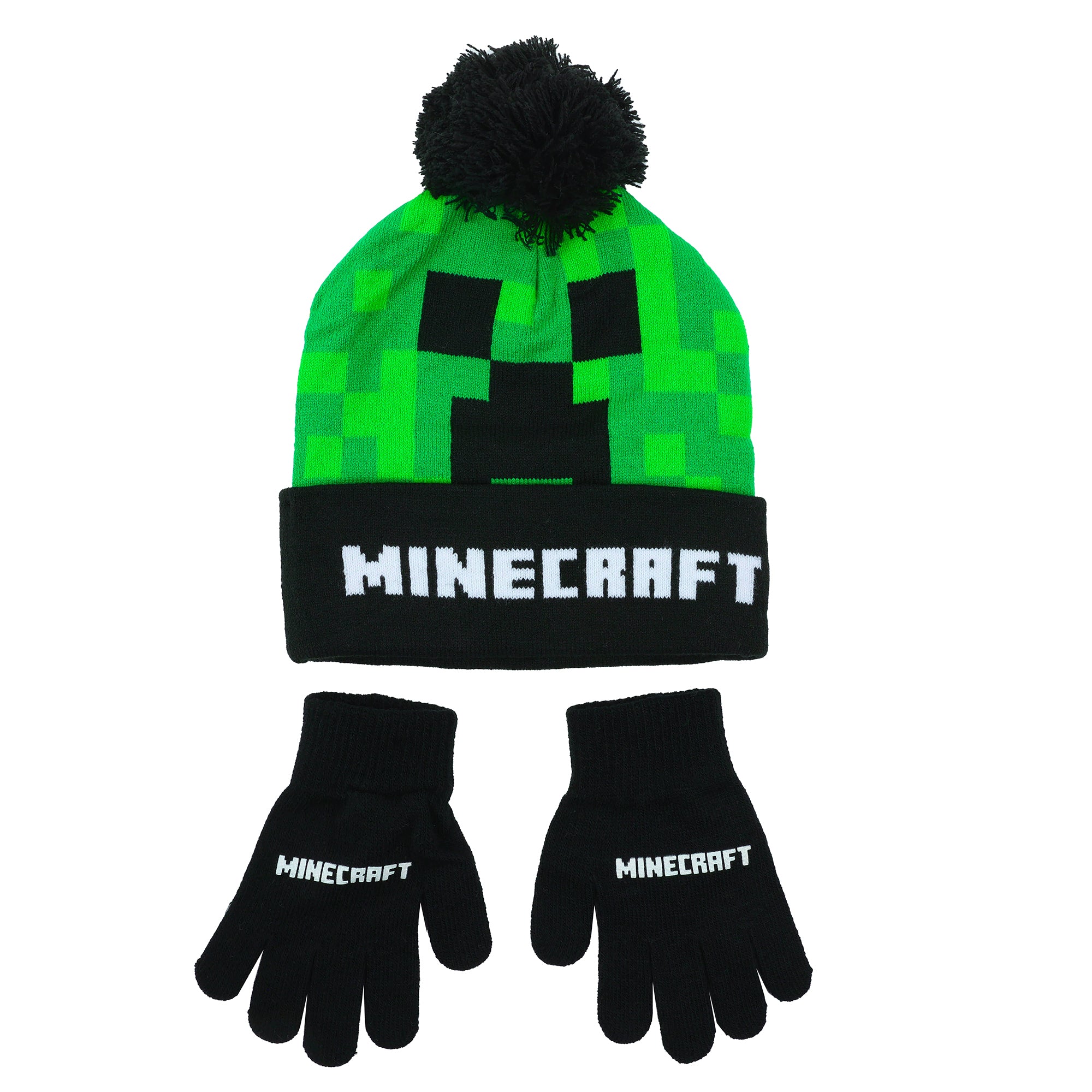 Minecraft Creeper TNT Youth Winter Two Way Hat And Knit Gloves Cold Weather Set
