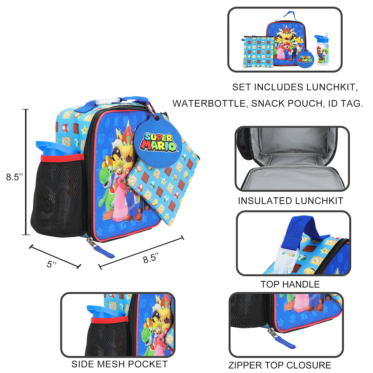 Super Mario Brothers 4-Piece Lunchbox & Water Bottle Combo Set