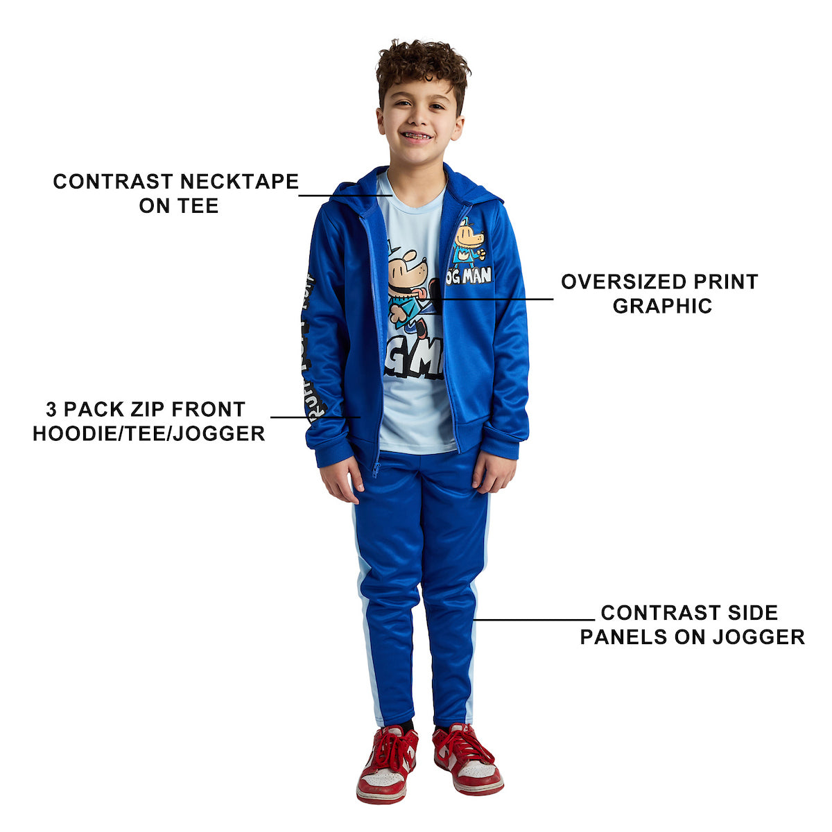 Dog Man Good Boy's 3-Pack Hoodie Tee & Joggers Set