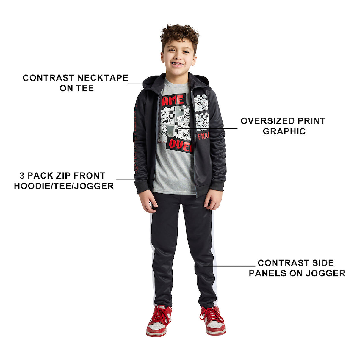 Five Nights At Freddy's Game Over Boy's 3-Pack Hoodie Tee & Joggers Set