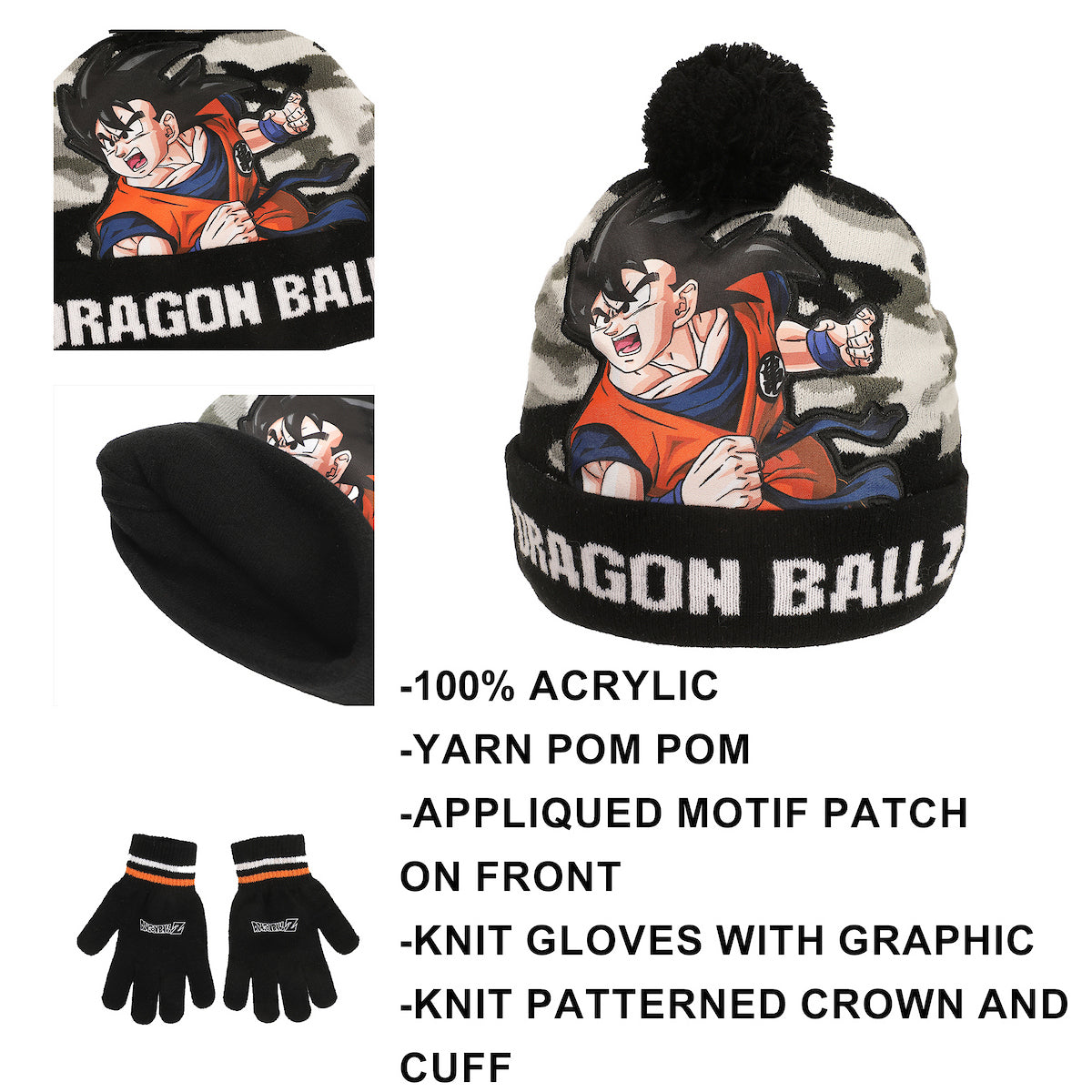 Dragon Ball Z Goku Youth 2-Piece Knit Beanie & Gloves Set