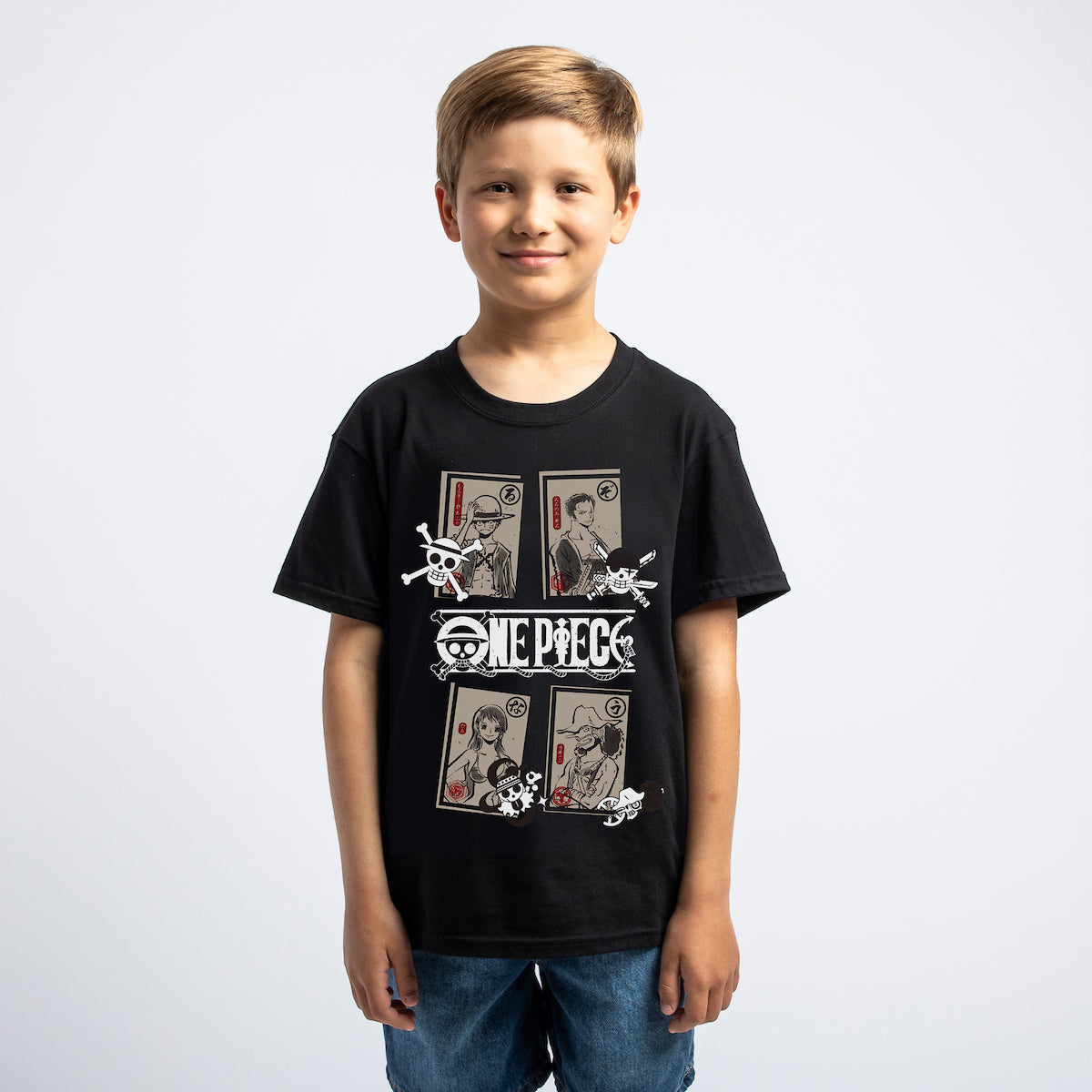 One Piece Straw Hat Crew Character Panels Boy’s 3-Pack Crew Neck Short Sleeve T-shirt Set