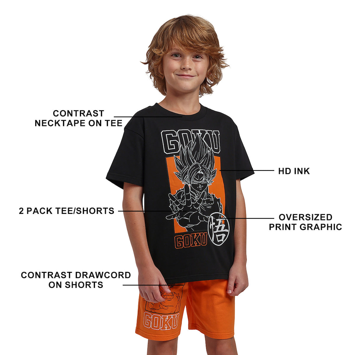 Dragon Ball Z Goku Boy’s 2-Pack Tee & Lounge Shorts Combo Set