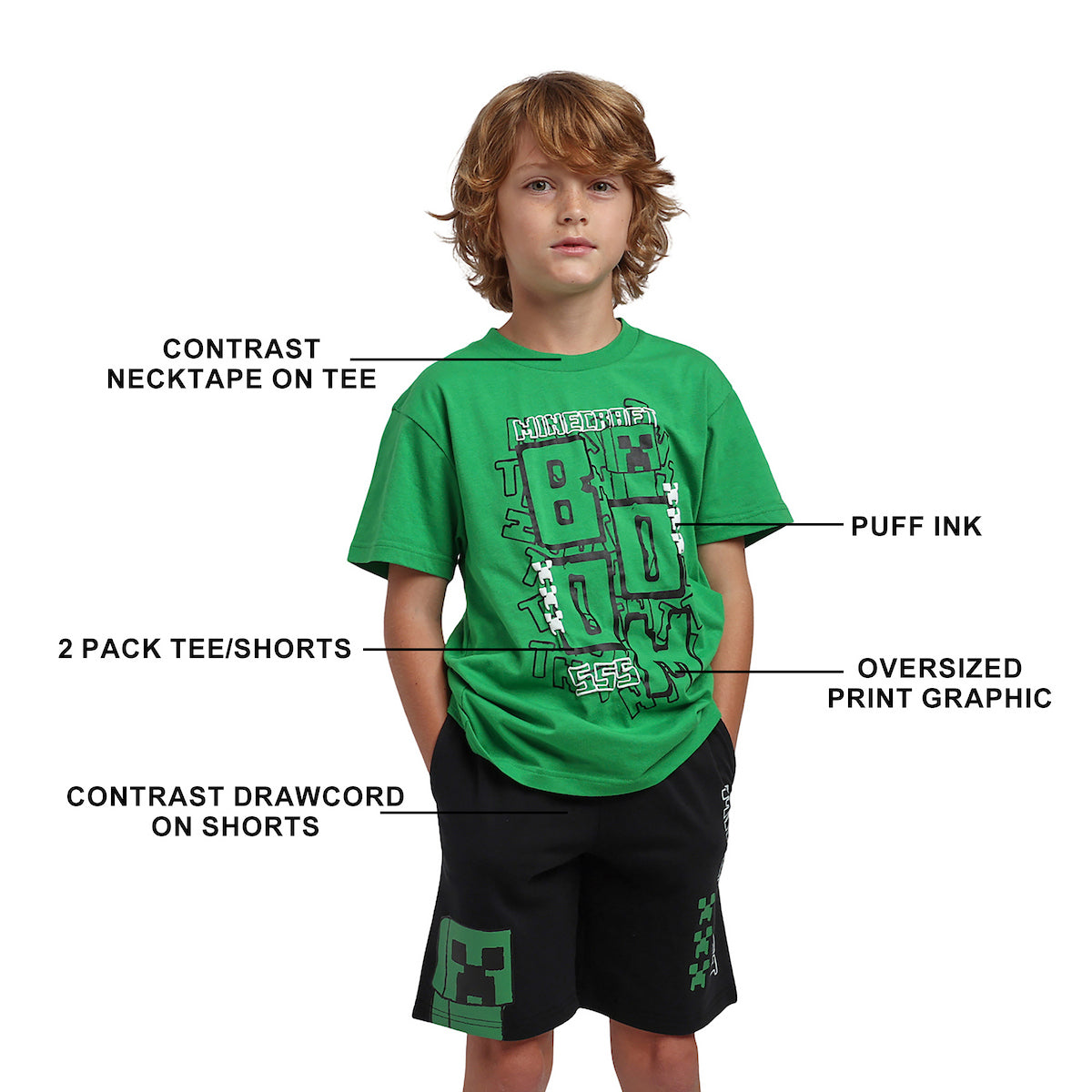 Minecraft Creeper Boom Boy’s 2-Pack Tee & Lounge Shorts Combo Set