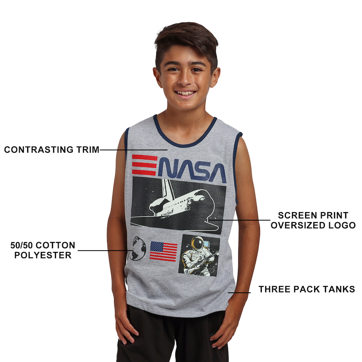 NASA Astronauts & Shuttles Boy’s 3-Pack Tank Top Set