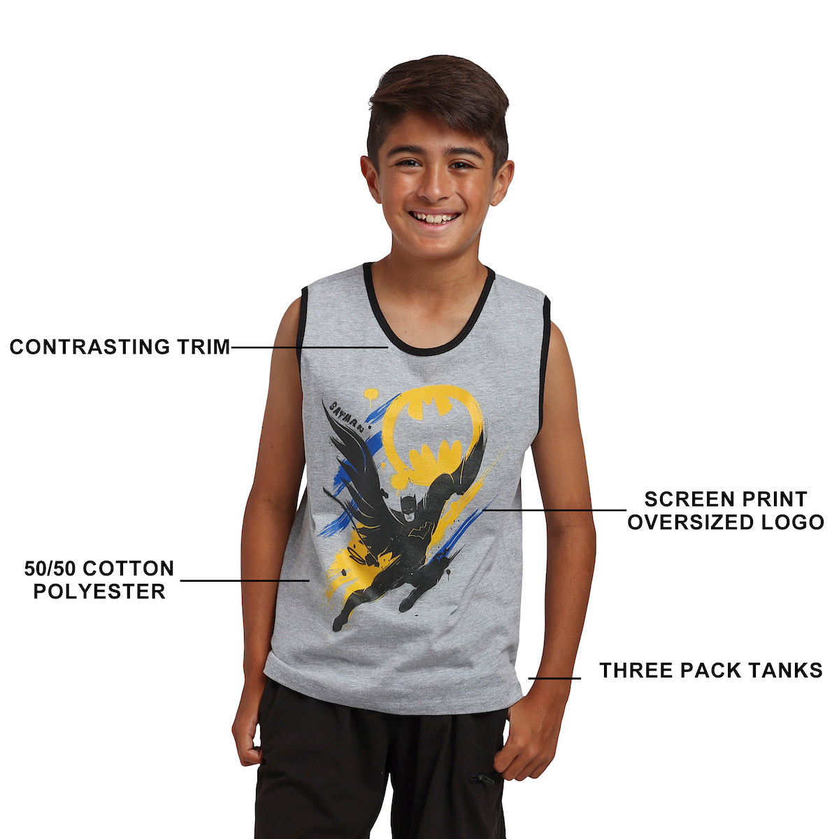 Batman Character Art Boy’s 3-Pack Tank Top Set