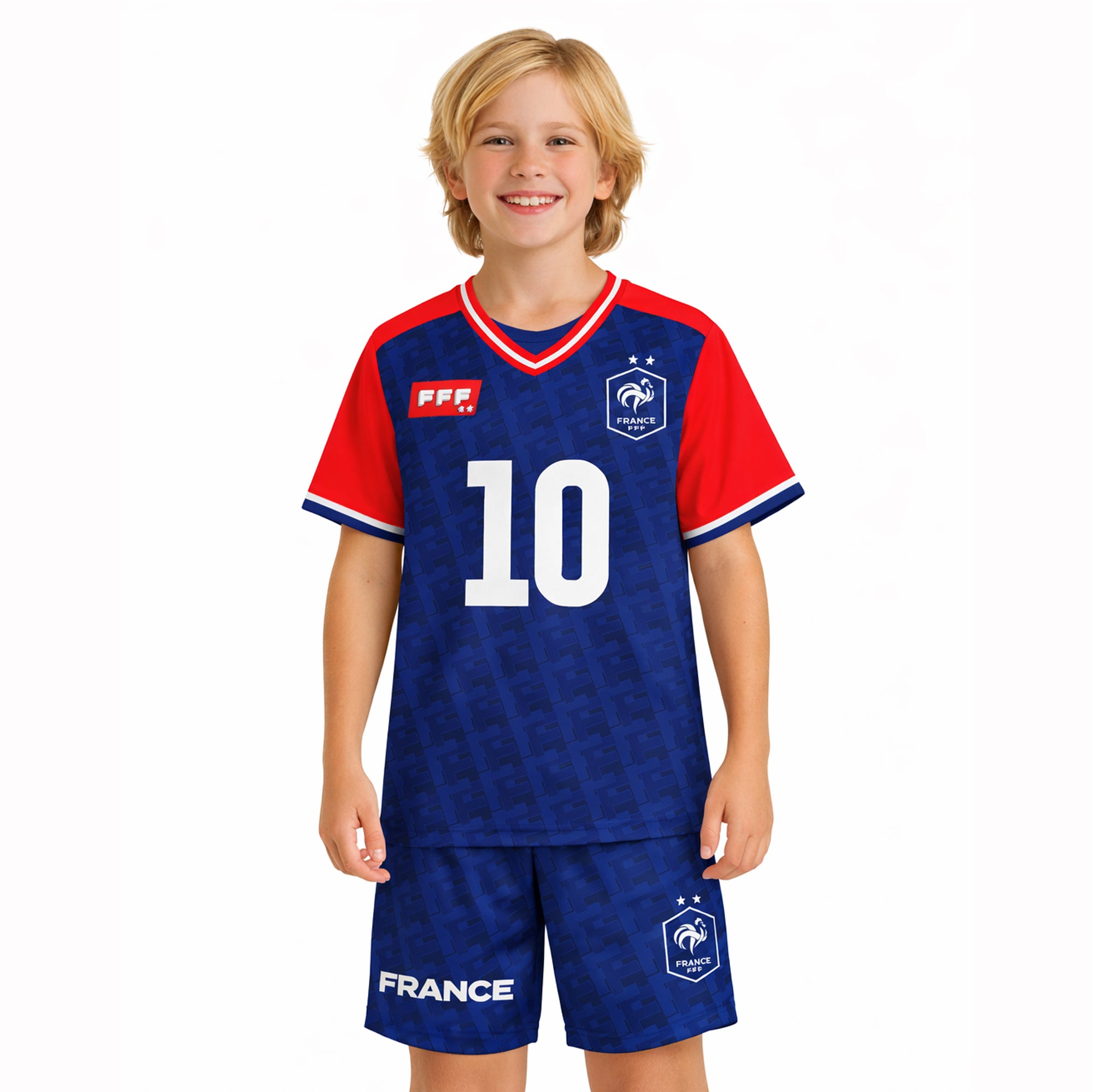 France Soccer Federation Logo 10 Boy's 2-Pack Soccer Jersey & Shorts Combo Set