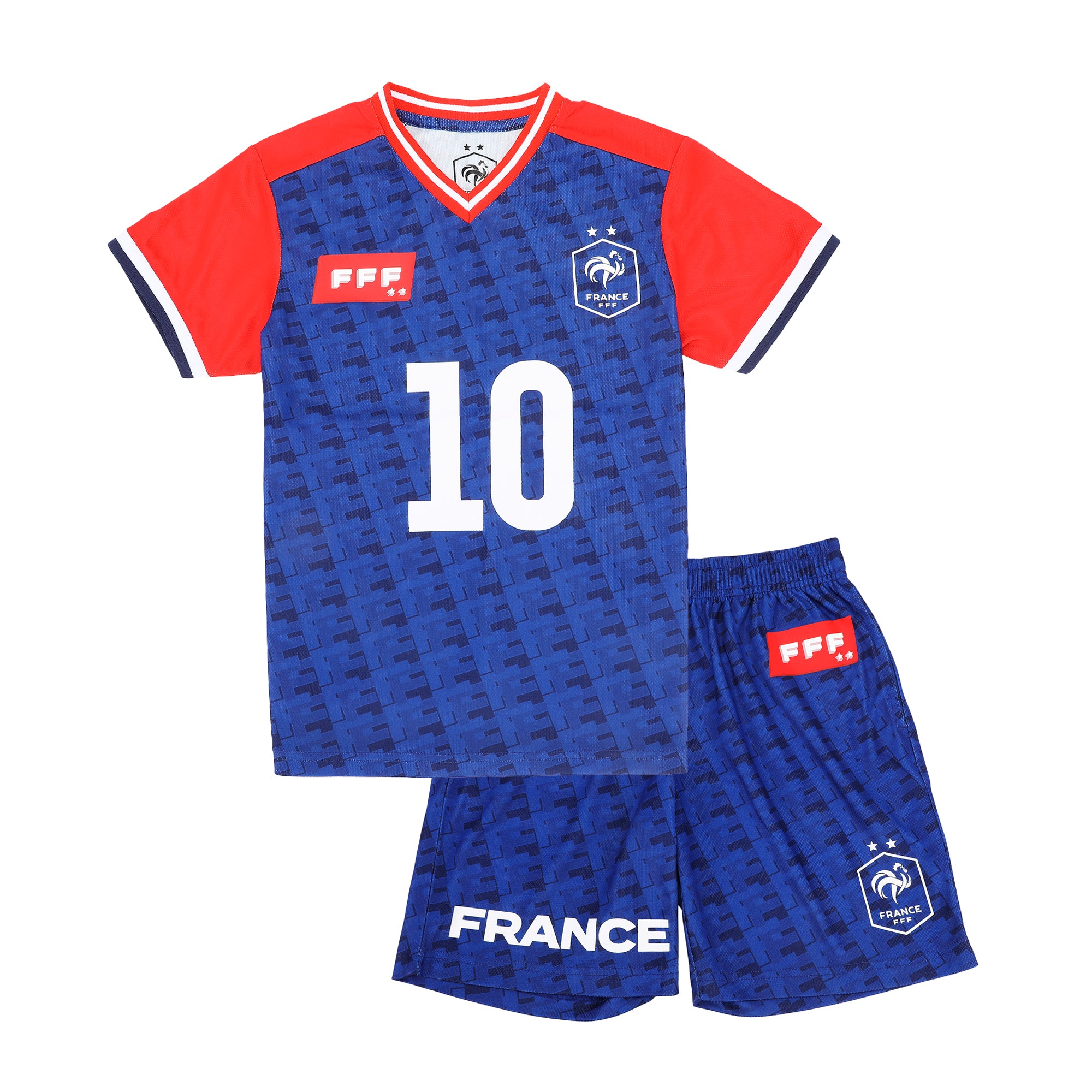 France Soccer Federation Logo 10 Boy's 2-Pack Soccer Jersey & Shorts Combo Set