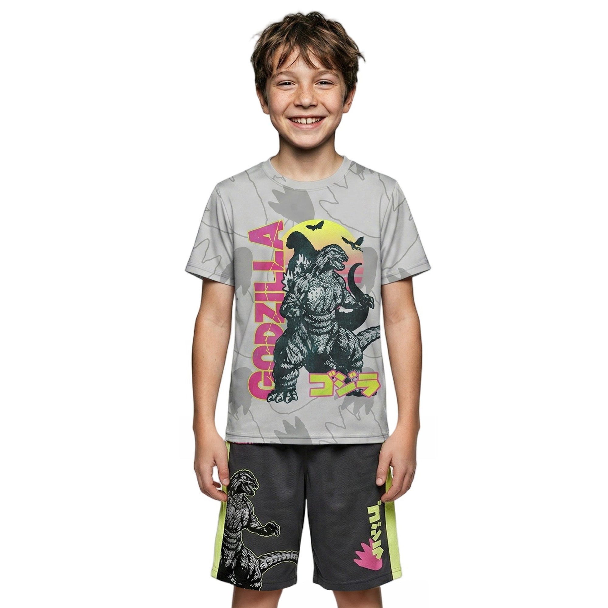 Godzilla Classic Youth Boy Muscle Shirt, Short-Sleeve Tee, and Lounge Shorts 3-Piece Combo Set