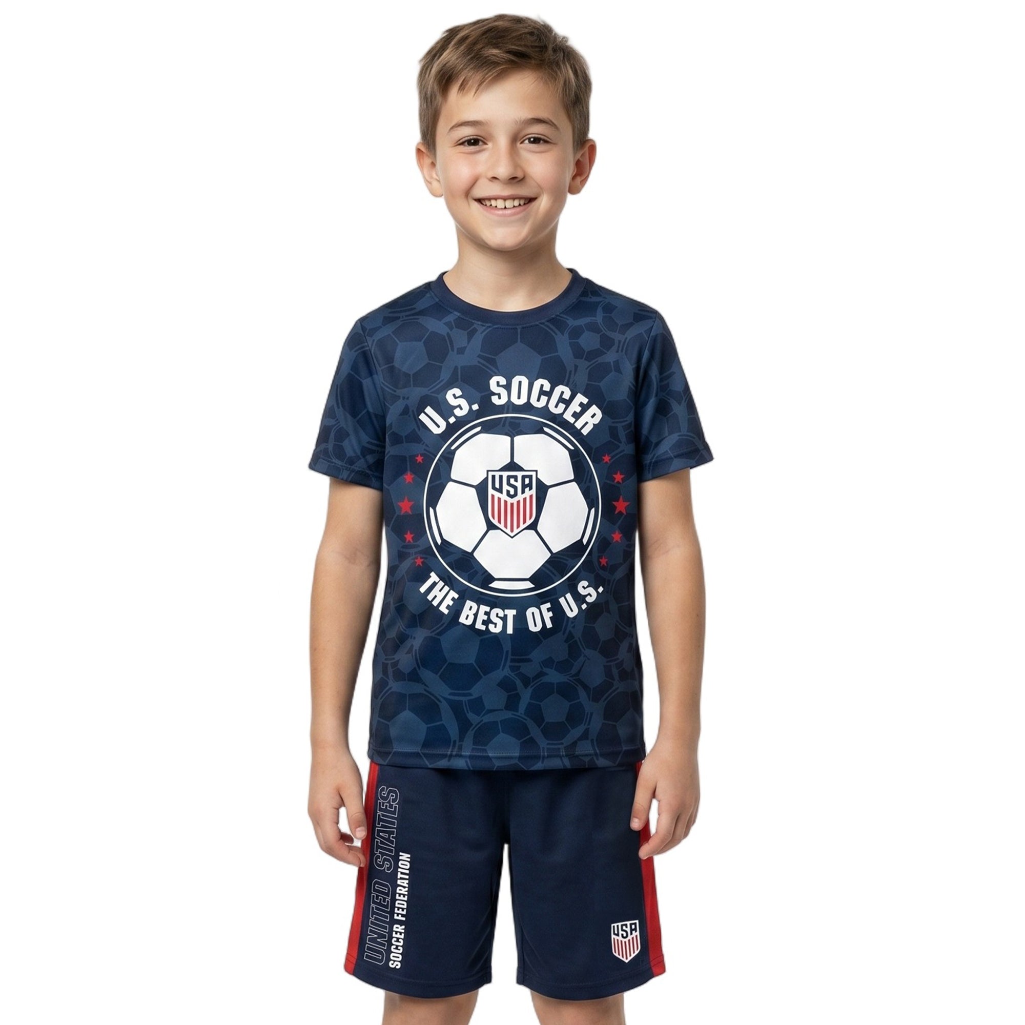 U.S. Soccer Federation Team USA Youth Boy Muscle Shirt, Short-Sleeve Tee, and Lounge Shorts 3-Piece Combo Set