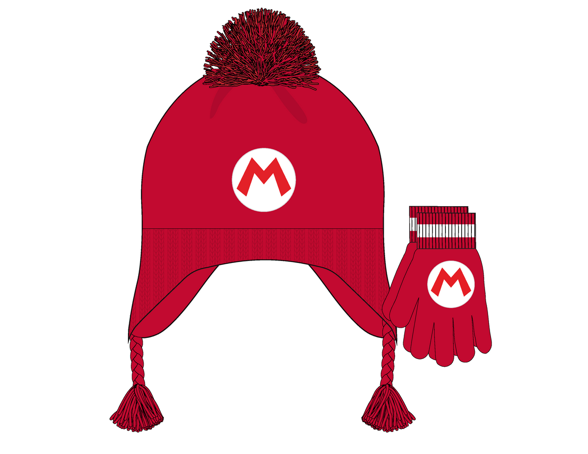 Super Mario Bros Kids Knit Peruvian Hat and Gloves Cold Weather Set