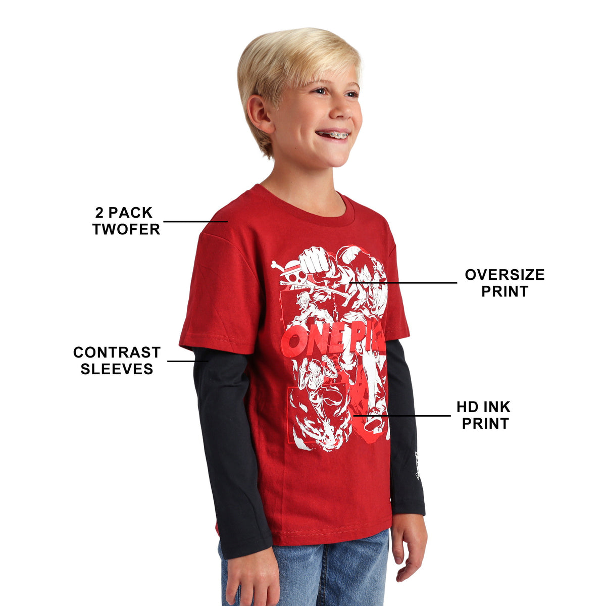 One Piece Luffy 2 Pack Twofer T-Shirt Set for Kids