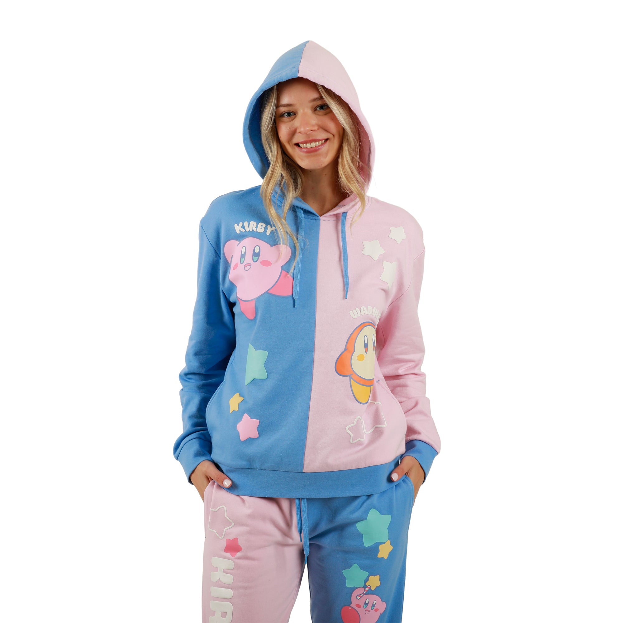 Kirby and Waddle Dee Pink and Blue Color Block Hoodie and Jogger Combo