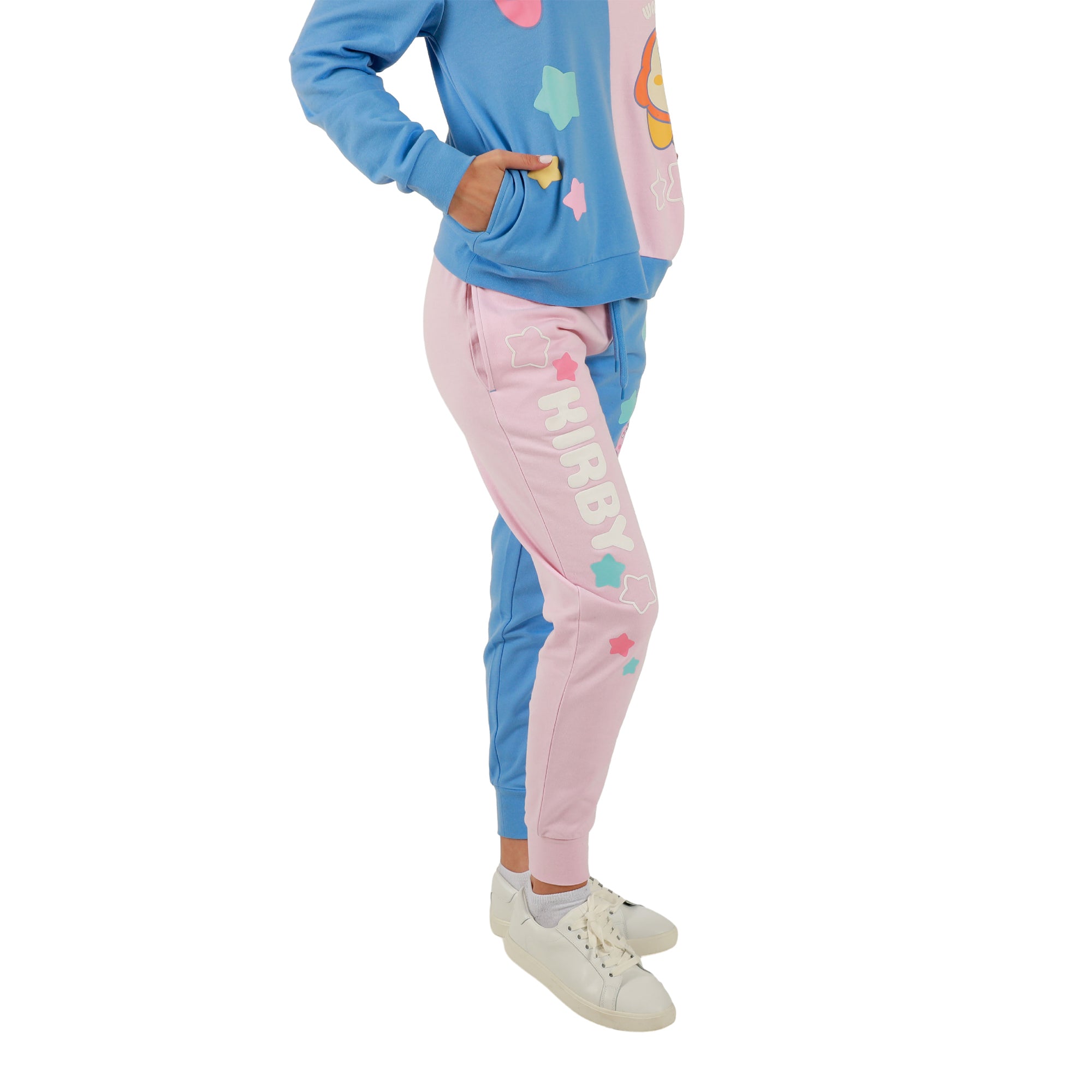Kirby and Waddle Dee Pink and Blue Color Block Hoodie and Jogger Combo