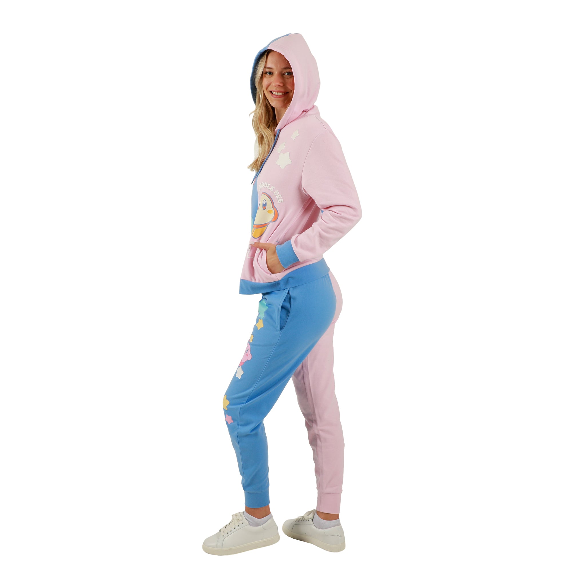 Kirby and Waddle Dee Pink and Blue Color Block Hoodie and Jogger Combo