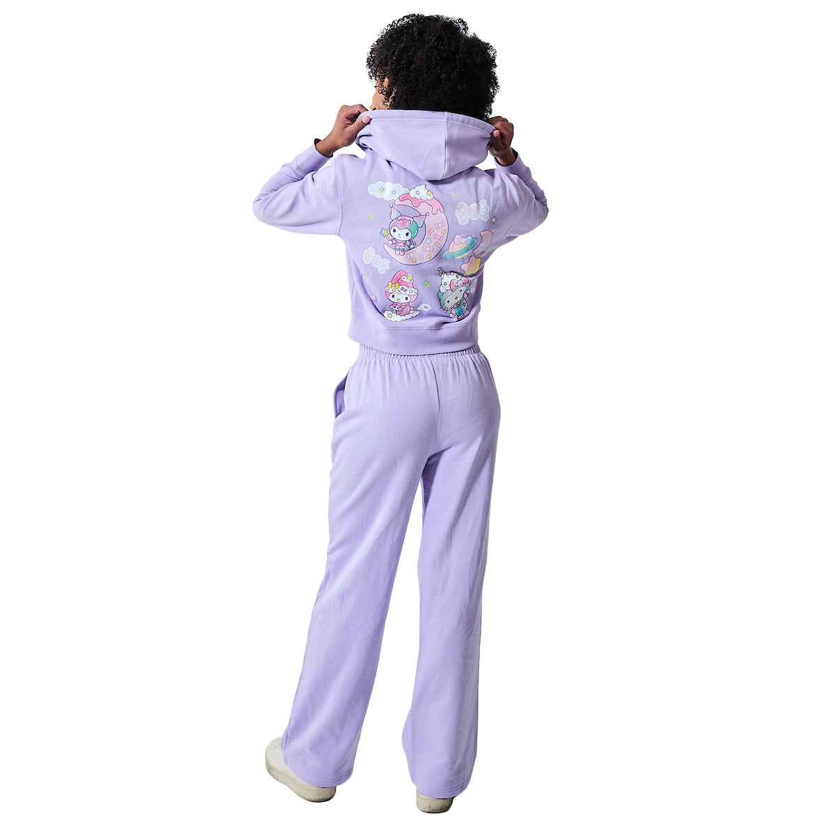 Hello Kitty & Friends Circus Character Art Women's 2-Pack Lavender Long Sleeve Crop Hoodie & Joggers Combo Set