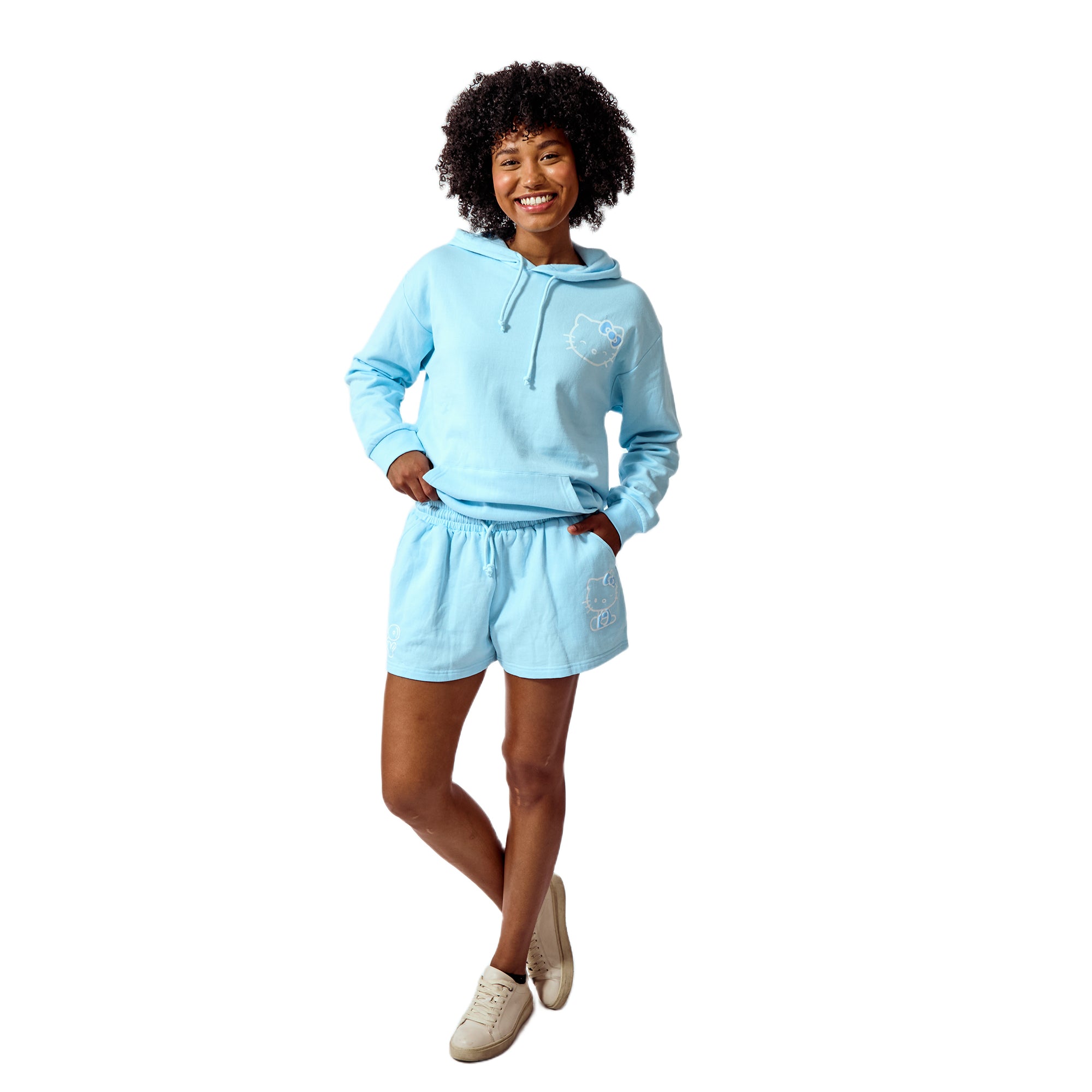 Hello Kitty Women's Aqua Blue Hoodie & Shorts Set