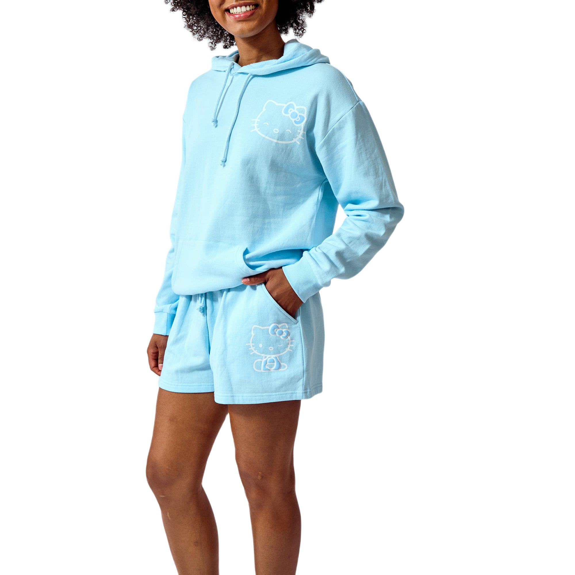 Hello Kitty Women's Aqua Blue Hoodie & Shorts Set