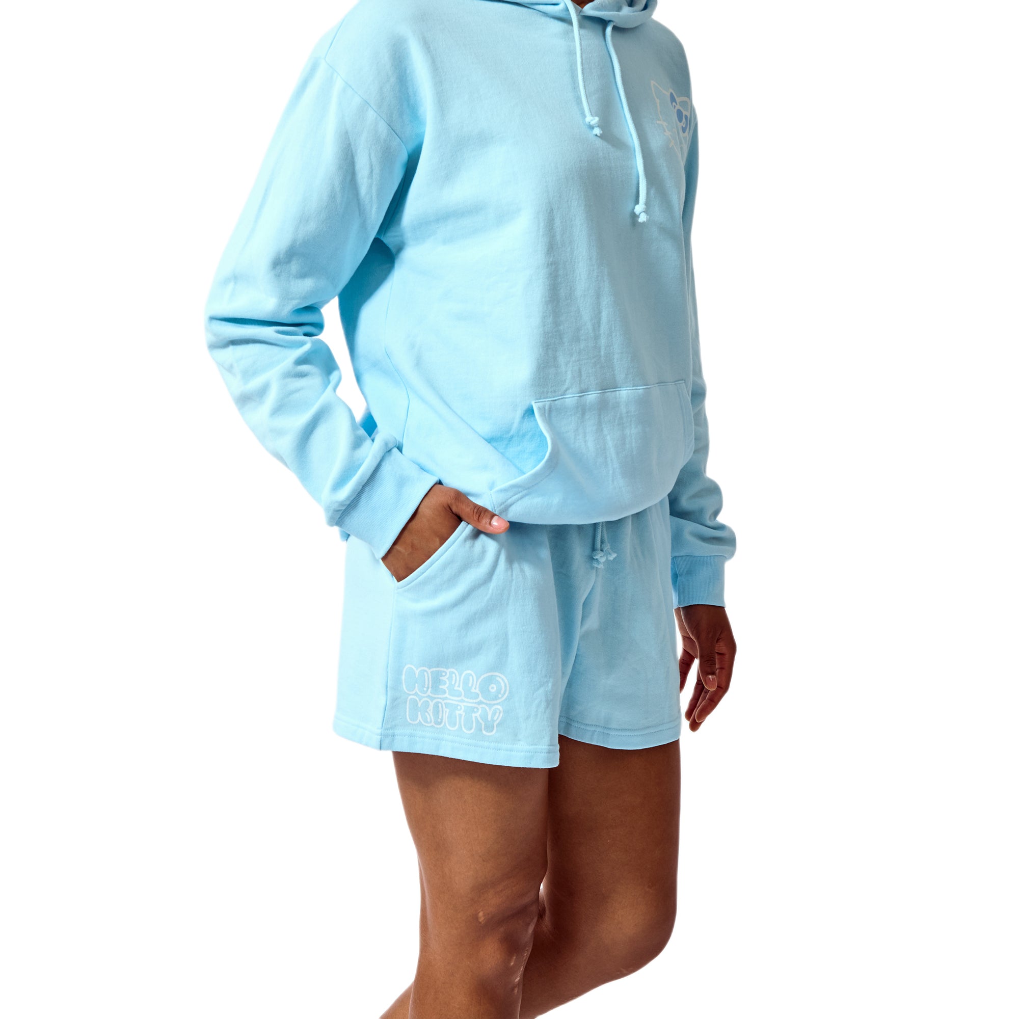 Hello Kitty Women's Aqua Blue Hoodie & Shorts Set