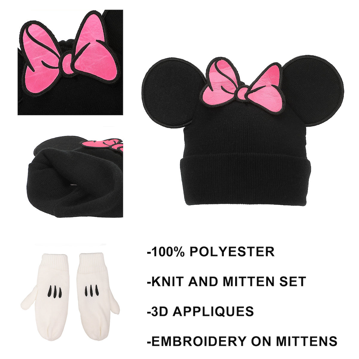 Disney Minnie Mouse Ears & Bow 2-Pack Knit Cap & Mittens Set