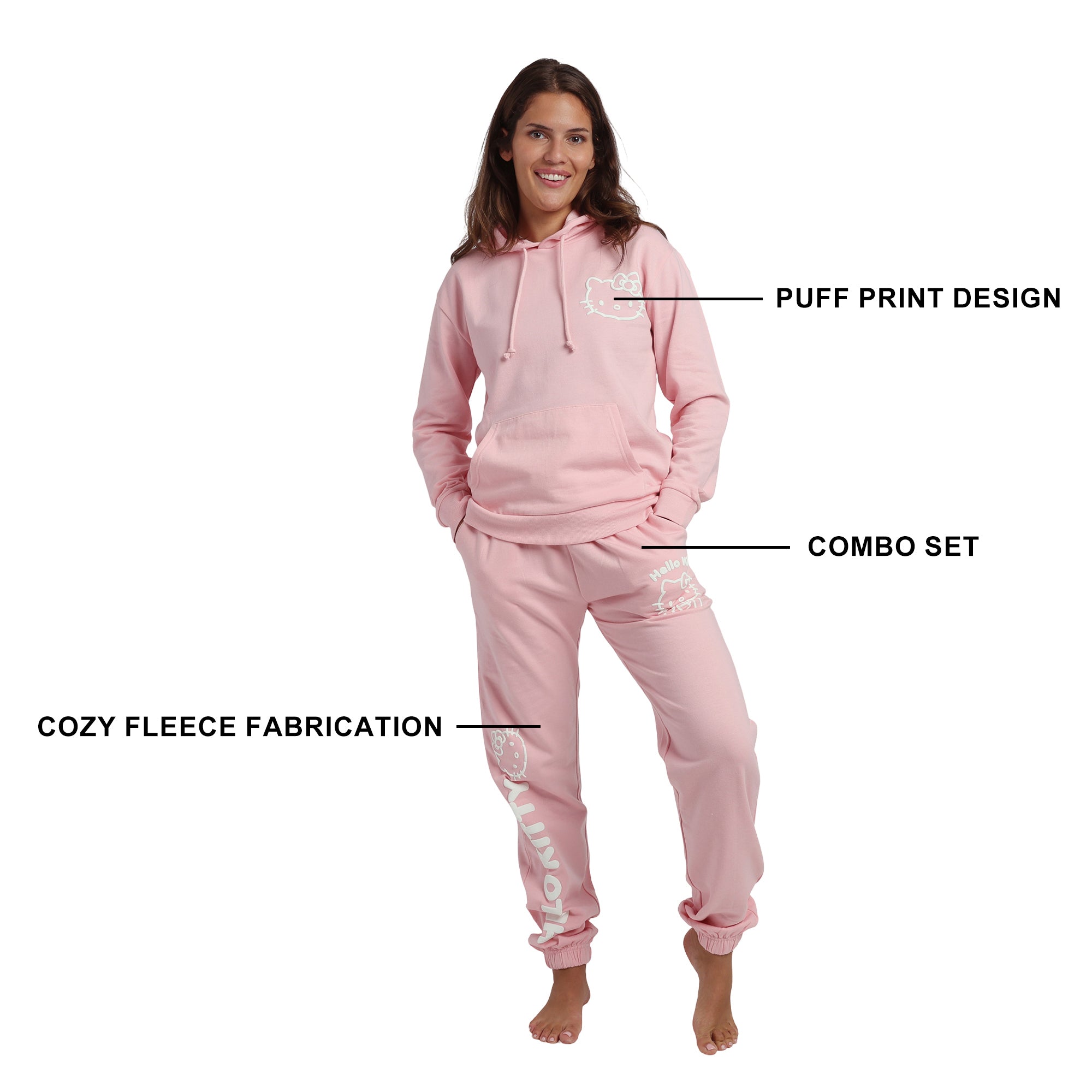 Hello Kitty Line Art Kitty Women's Pink Hoodie & Jogger Set