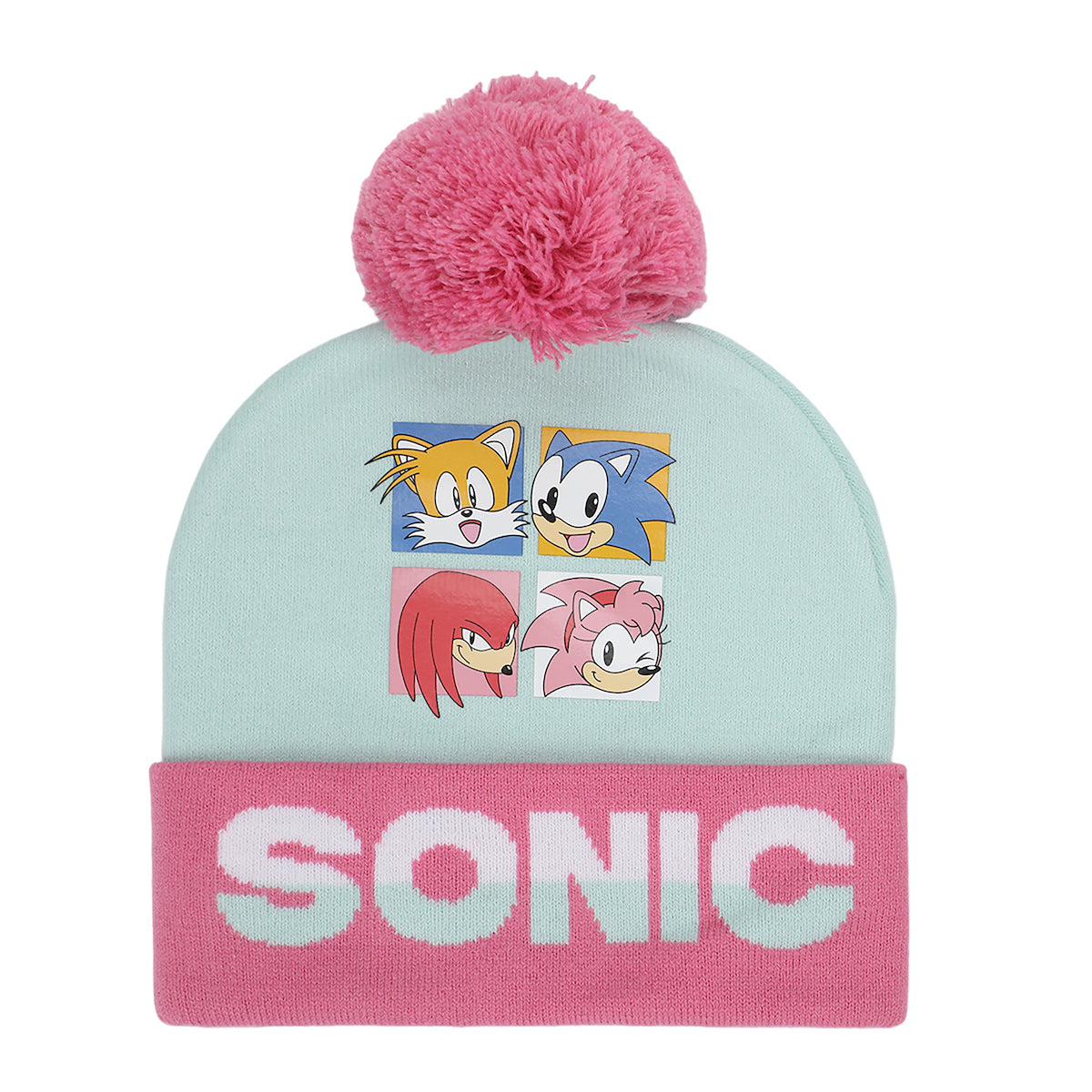 Sonic the Hedgehog Pink and White Youth Cuffed Beanie and Gloves Set