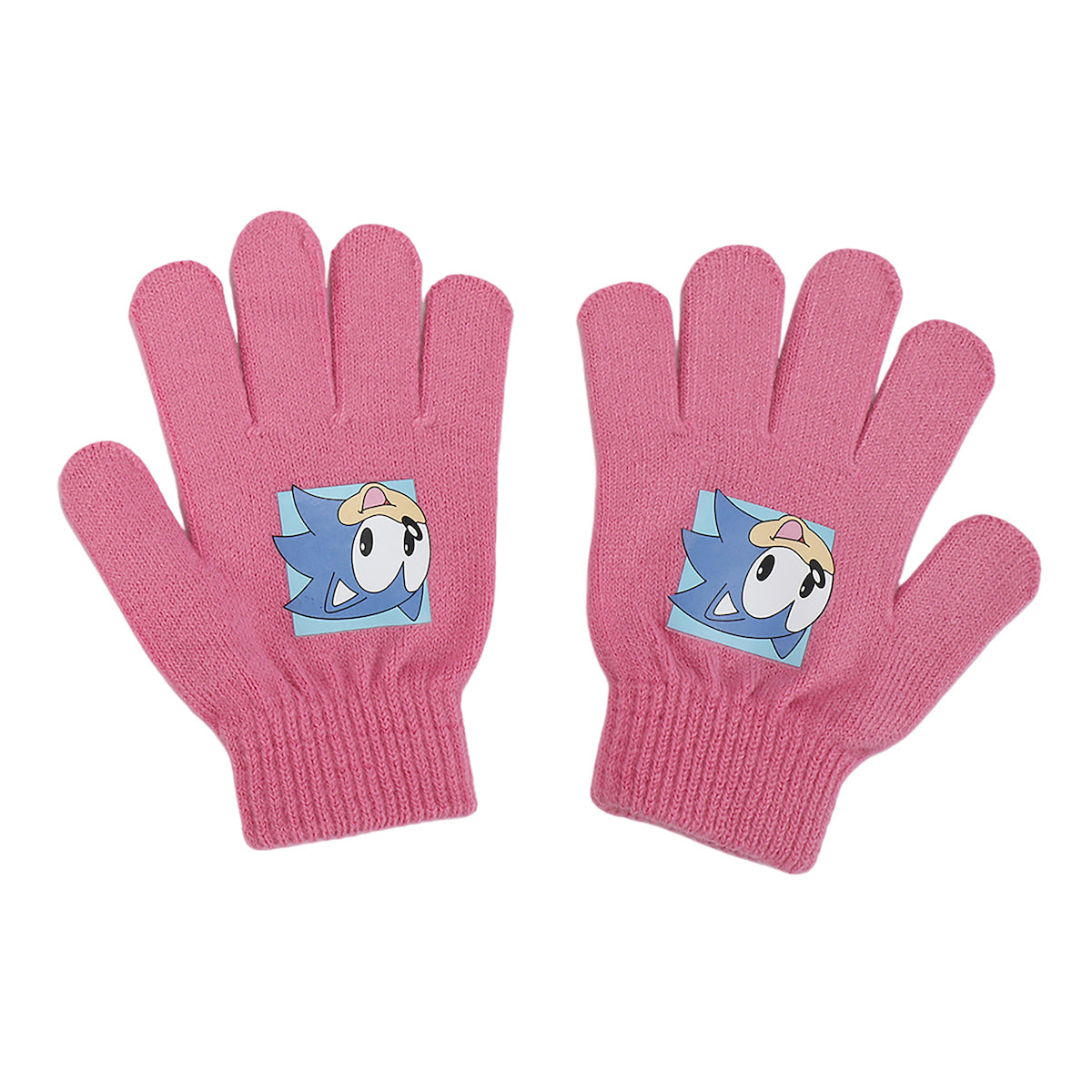 Sonic the Hedgehog Pink and White Youth Cuffed Beanie and Gloves Set