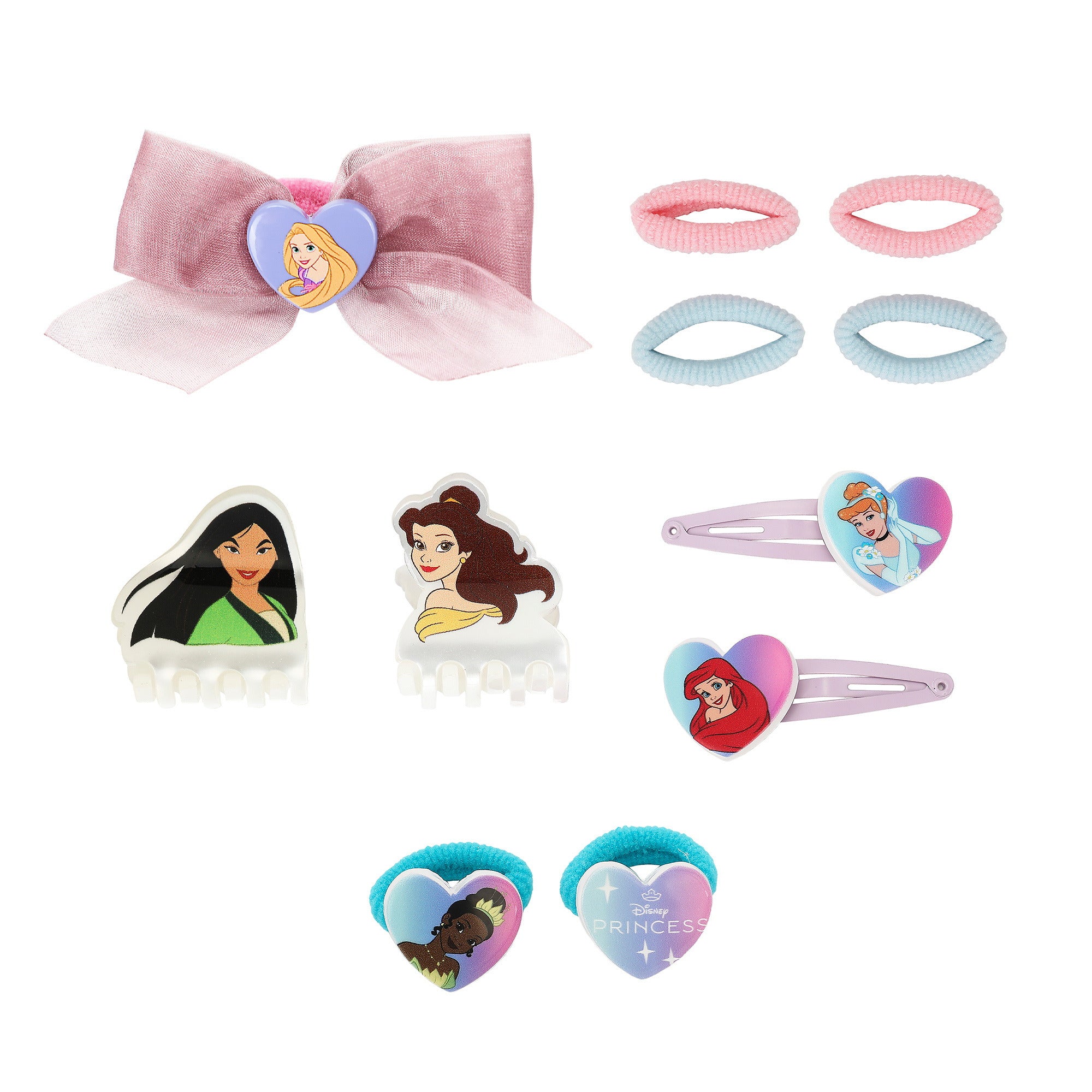 Disney Princess Hair Clips Ponytail Holders Claw Clips Bow Set Kids