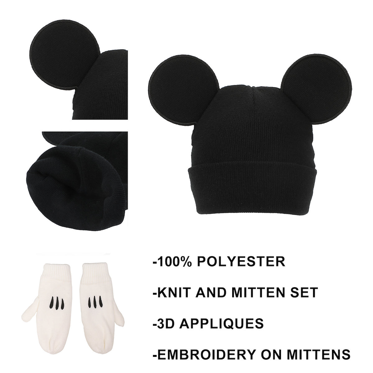 Disney Mickey Mouse Ears 2-Pack Knit Cap & Mittens Set
