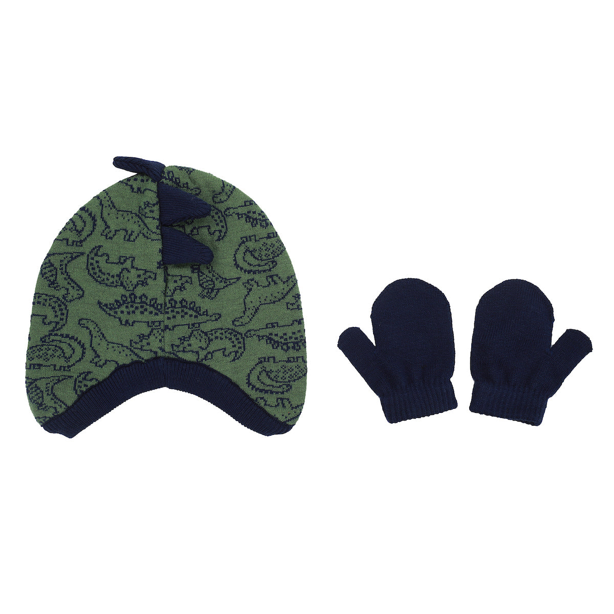 Little Me Dinosaur Pattern Infant/Toddler Peruvian-Style Cap and Mittens Set