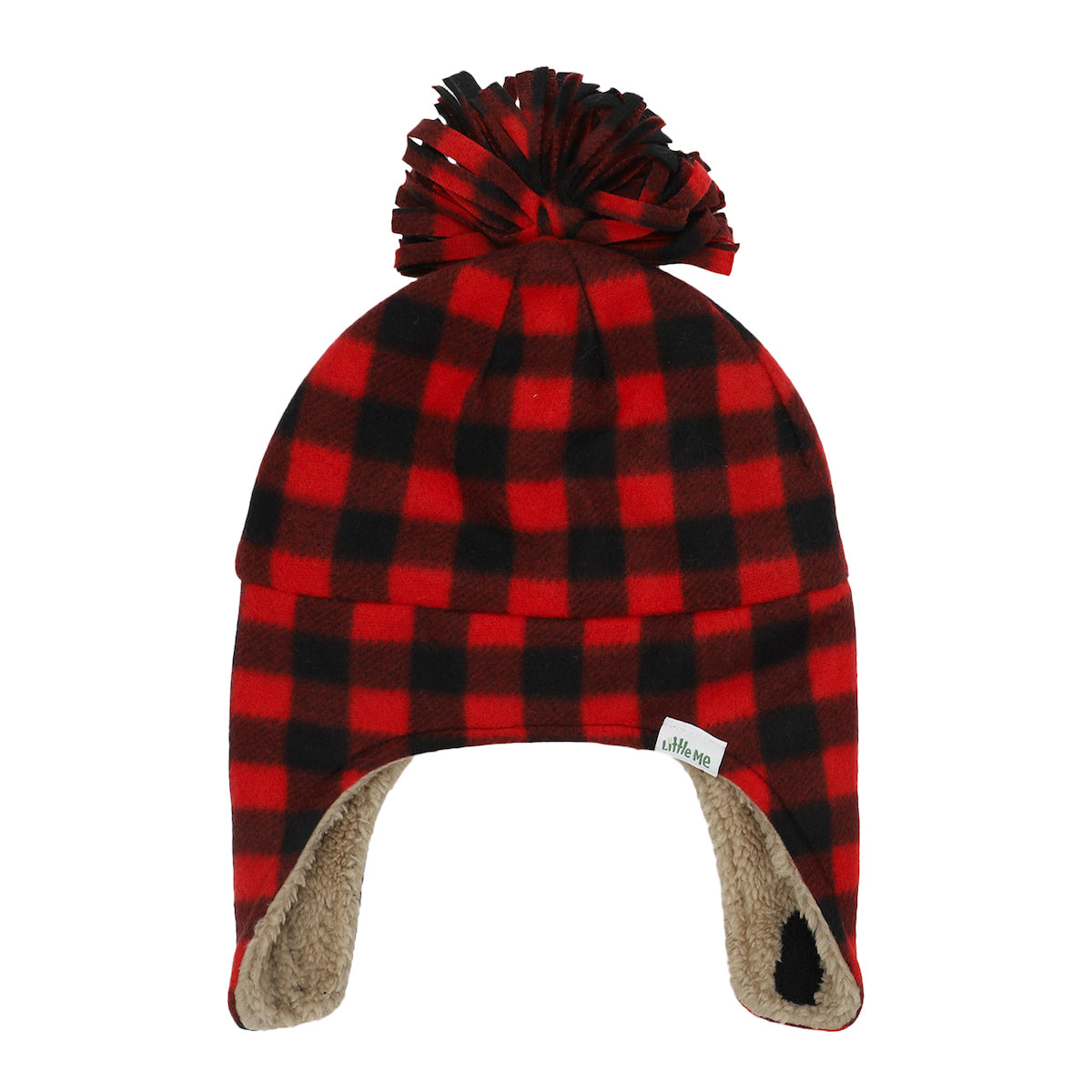 Little Me Red and Black Buffalo Check Infant/Toddler Pilot Cap and Mittens Set