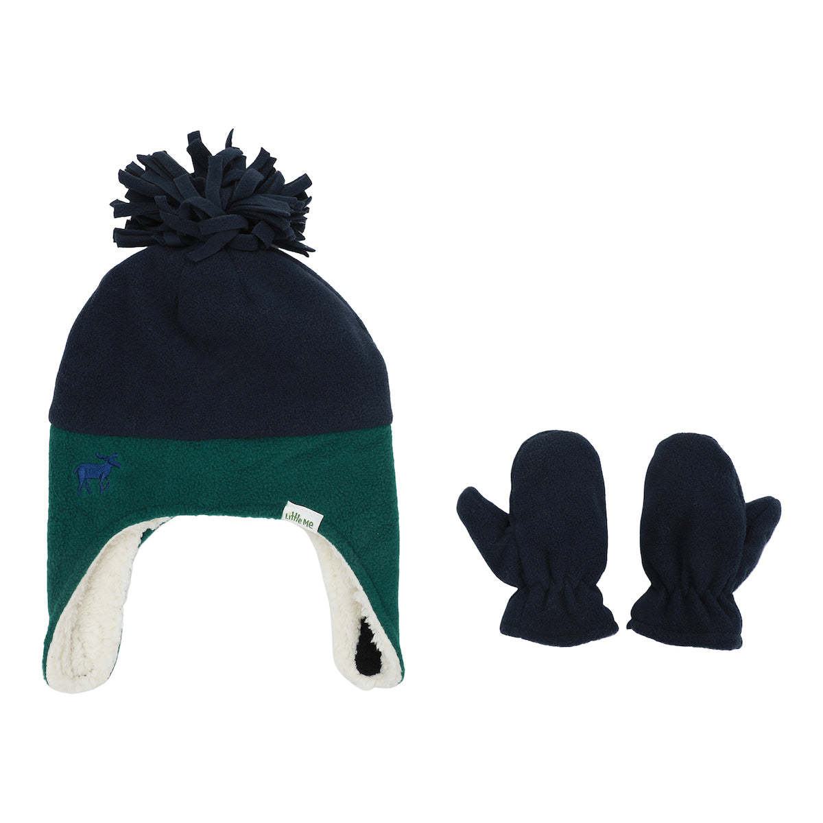 Little Me Navy Blue and Teal Infant/Toddler Pilot Cap and Mittens Set