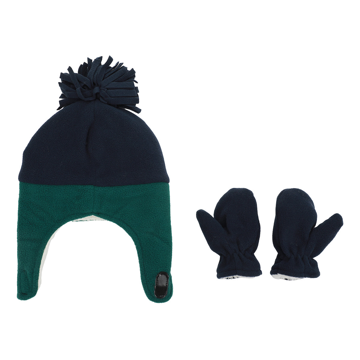 Little Me Navy Blue and Teal Infant/Toddler Pilot Cap and Mittens Set
