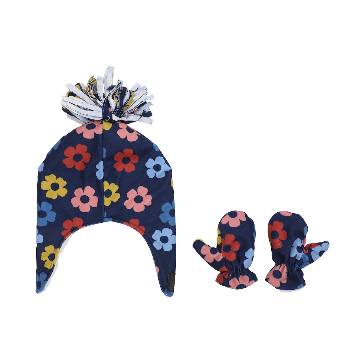Little Me Fleece Lined Floral Infant/Toddler Pilot Cap and Mittens Set