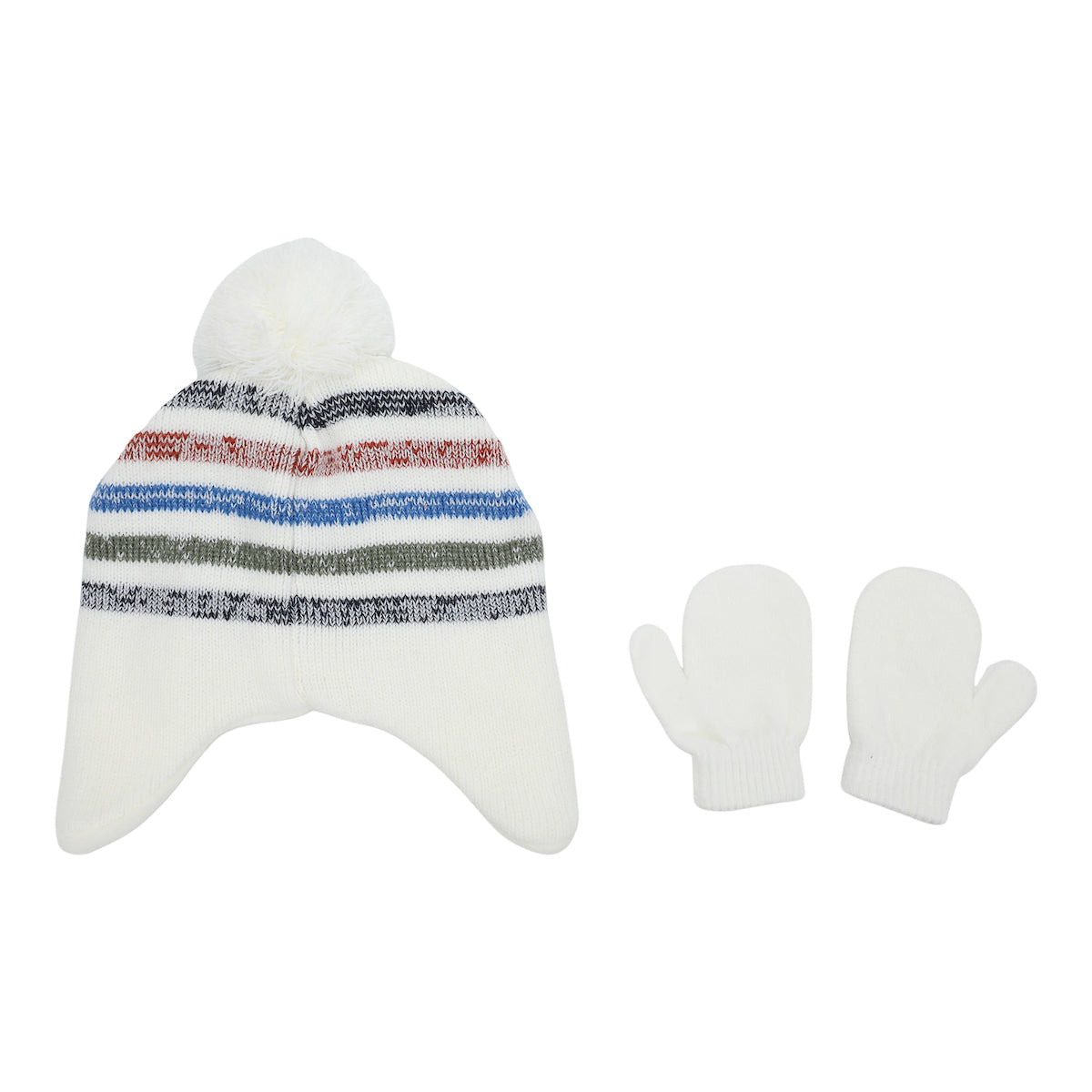 Little Me Marled Knit Stripe Infant/Toddler Peruvian-Style Hat and Mittens Set