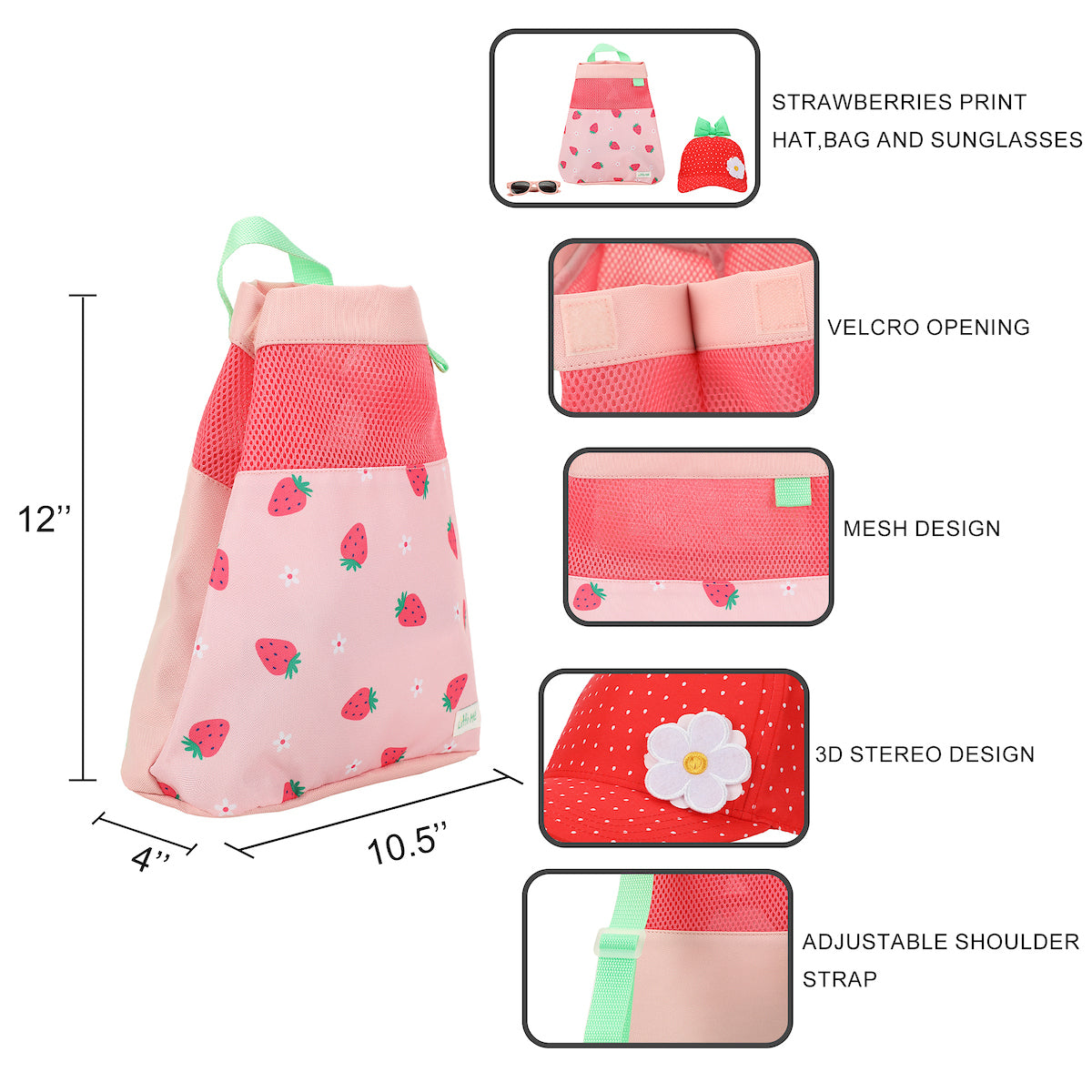 Little Me Strawberry Print Hat Bag & Sunglasses Set