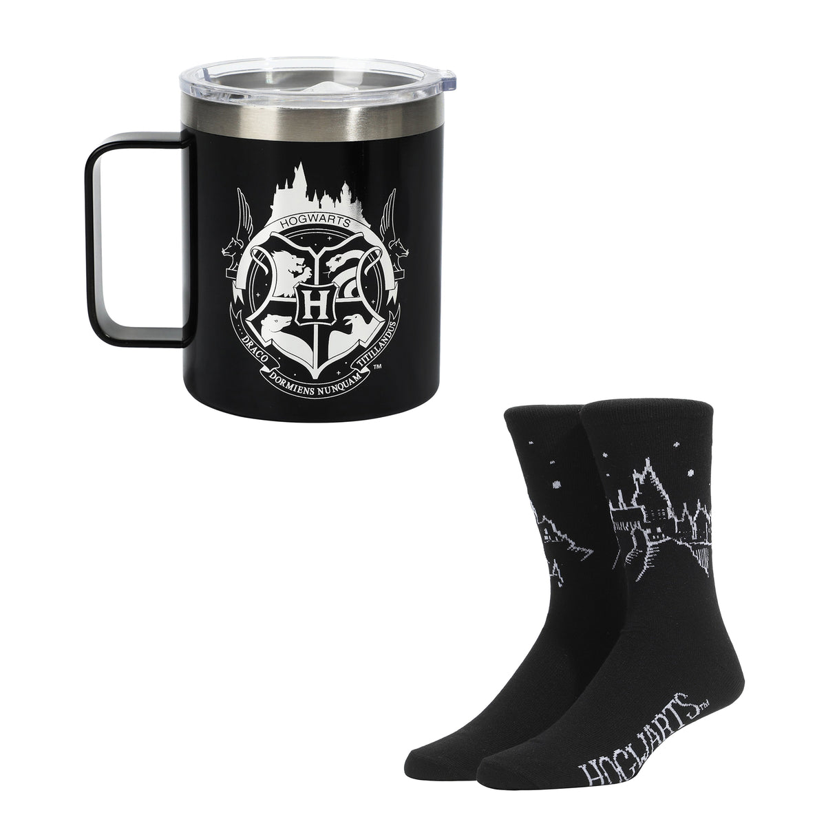Harry Potter Hogwarts 14 oz Stainless Steel Mug with Socks