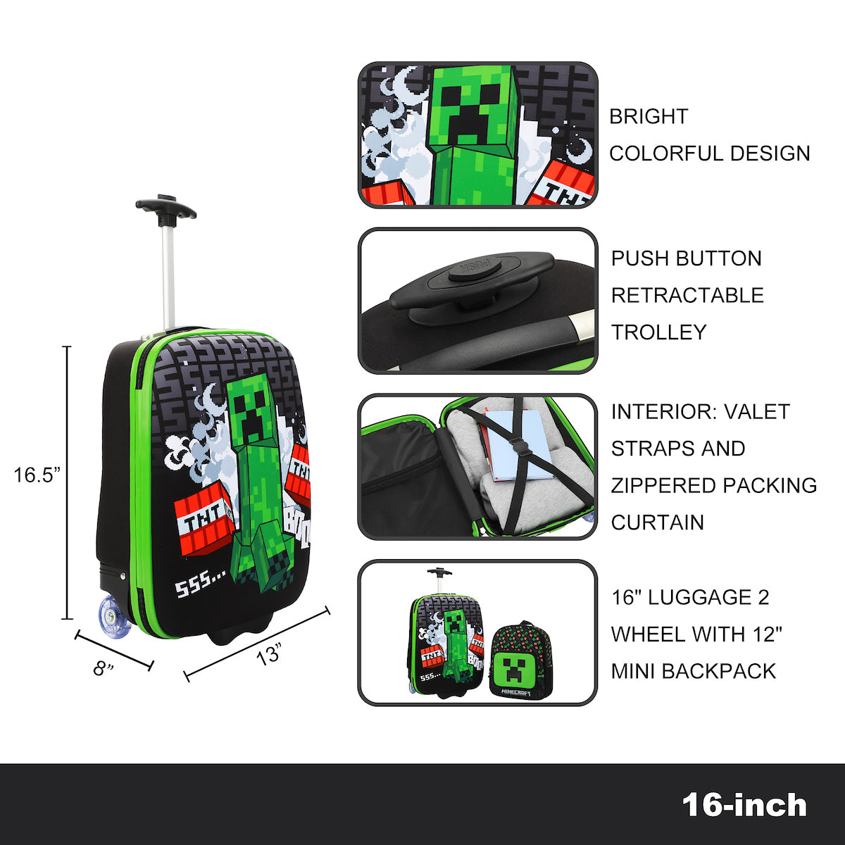 Minecraft Creeper 2-Pack Carry On Luggage Set