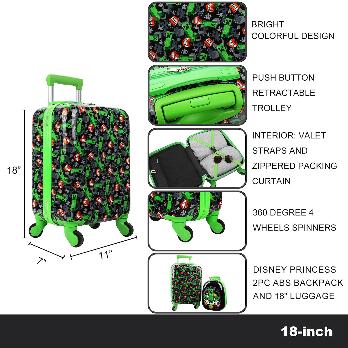 Minecraft Creepers 2-Piece Backpack & 18" Luggage Set