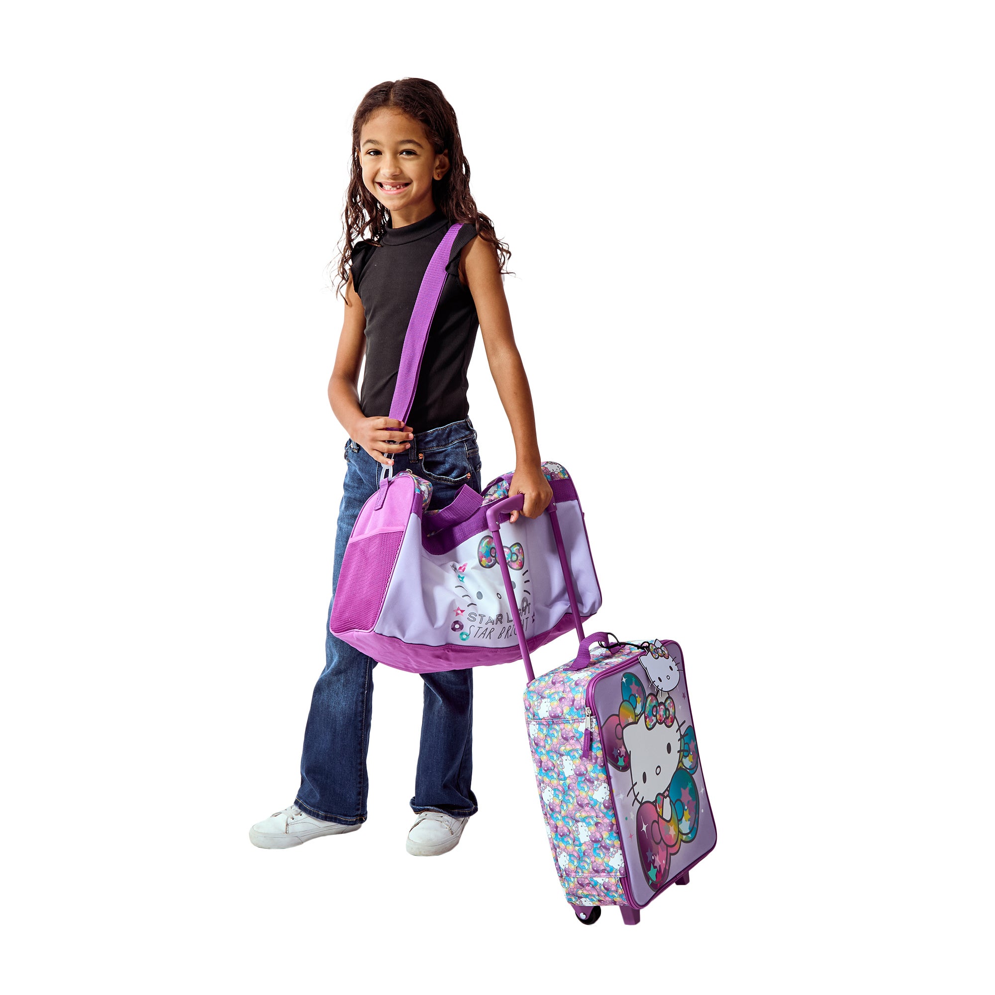 Hello Kitty Starshine 3-Piece Youth Pilot Case Duffle Bag & Luggage Tag Carry On Luggage