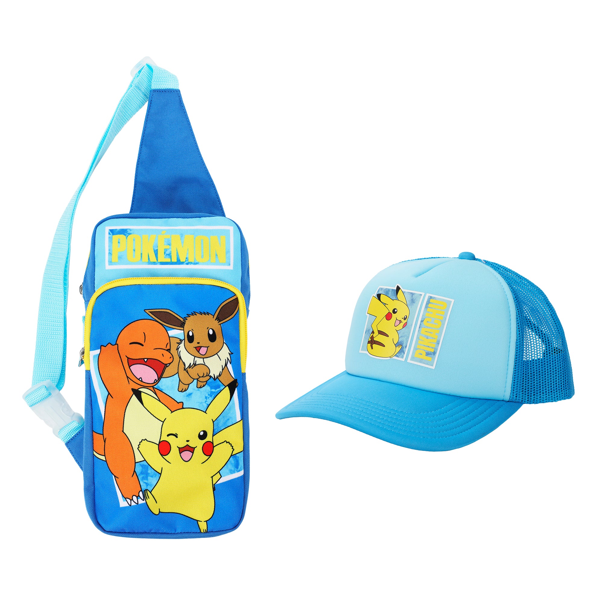 Pokémon Pikachu & Friends 2-Piece Youth Sling Bag & Foam Trucker Hat Set